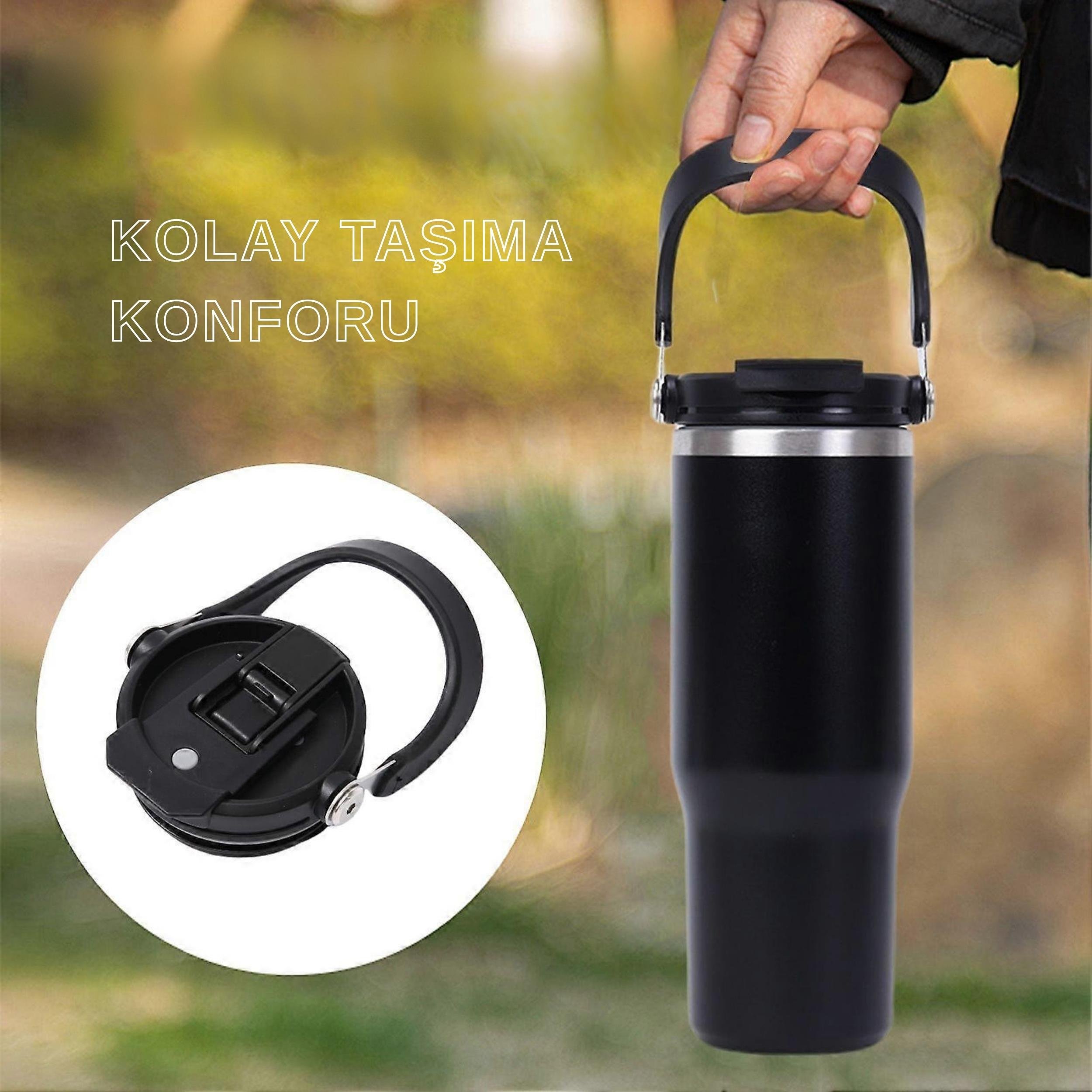 Bluetooth Hoparlörlü Paslanmaz Çelik Termos Bardak 600 ml -Pipetli ,Çift Kullanımlı Kapak