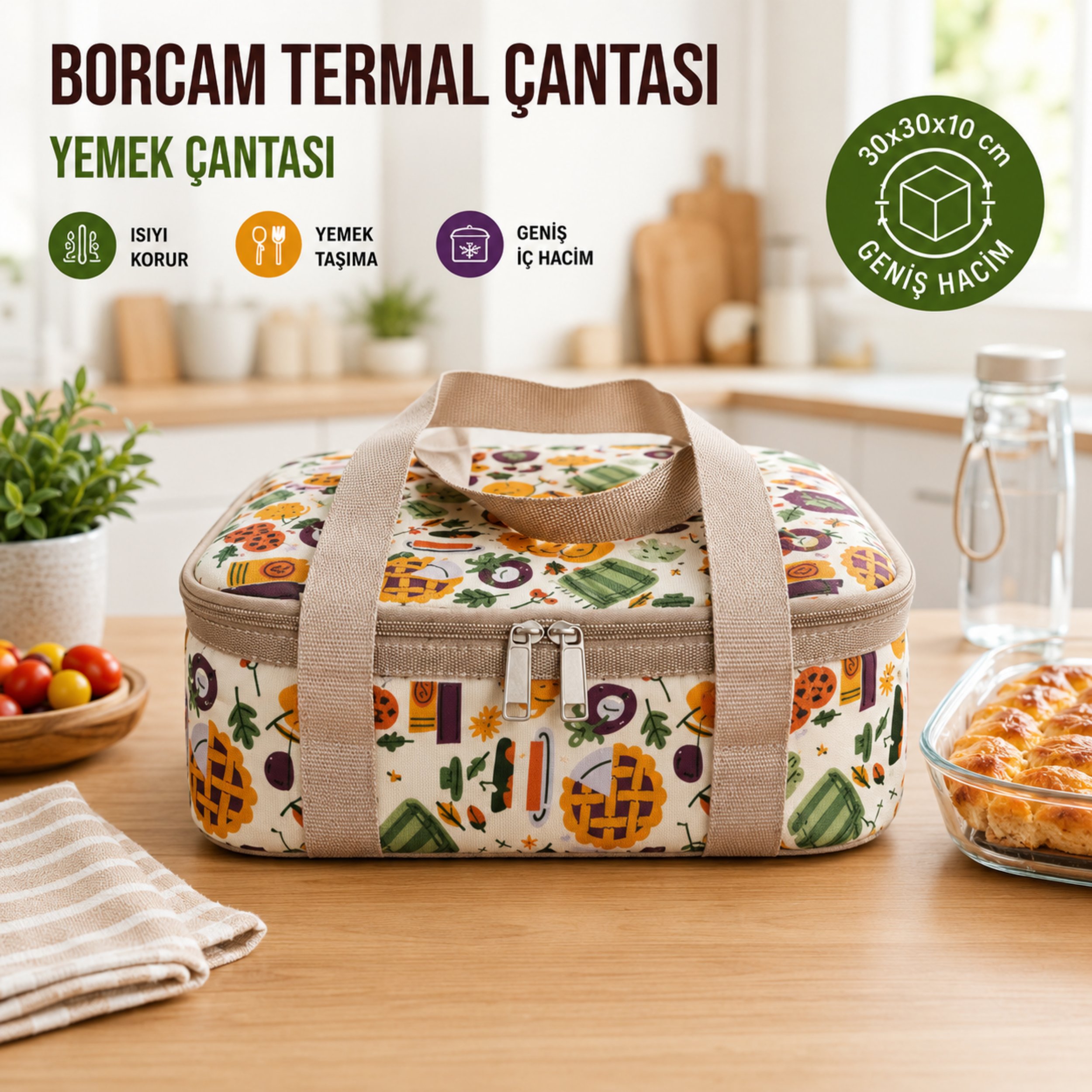 Borcam Termal Çantası-Yemek çantası-30 Cm Kare