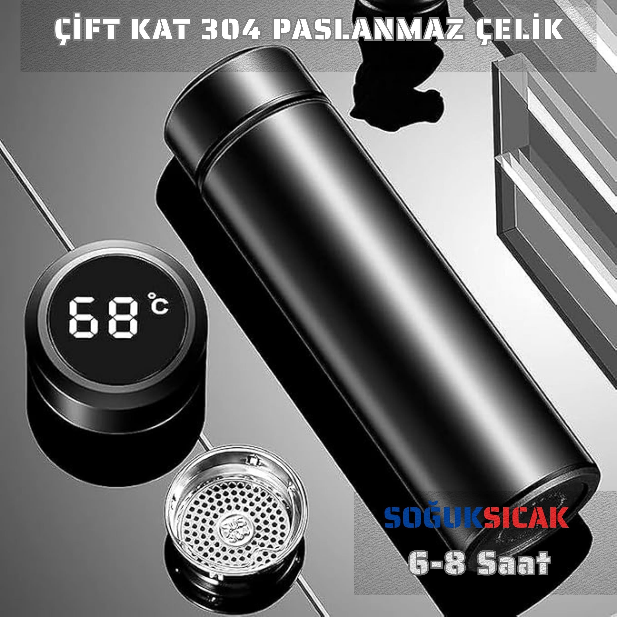Çelik Dijital Led Sıcaklık Göstergeli Akıllı Termos Matara 400 ml