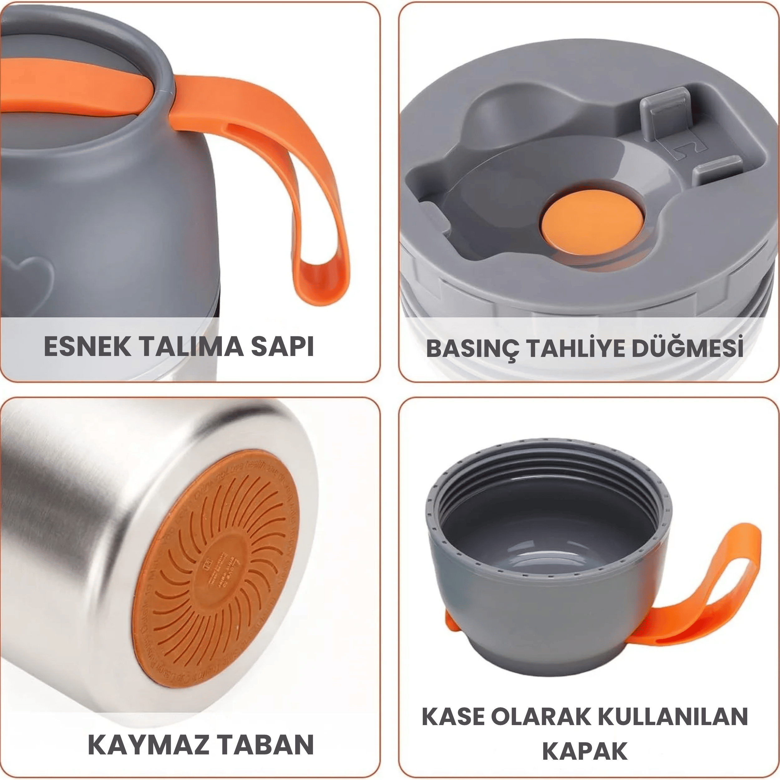 Kale 450 ml Çelik Yemek Termosu – 304 Paslanmaz Çelik Sıcak Soğuk Yemek ve Mama Kabı, Kaşıklı, Taşıma Kulplu