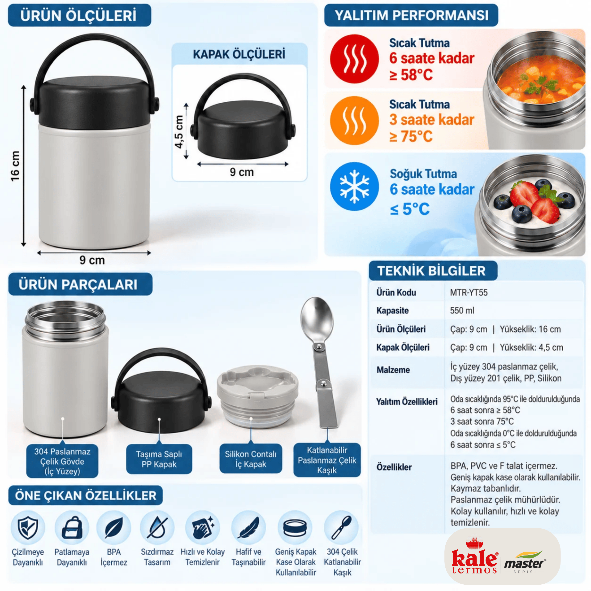 Kale 550 ml Çelik Yemek Termosu – 304 Paslanmaz