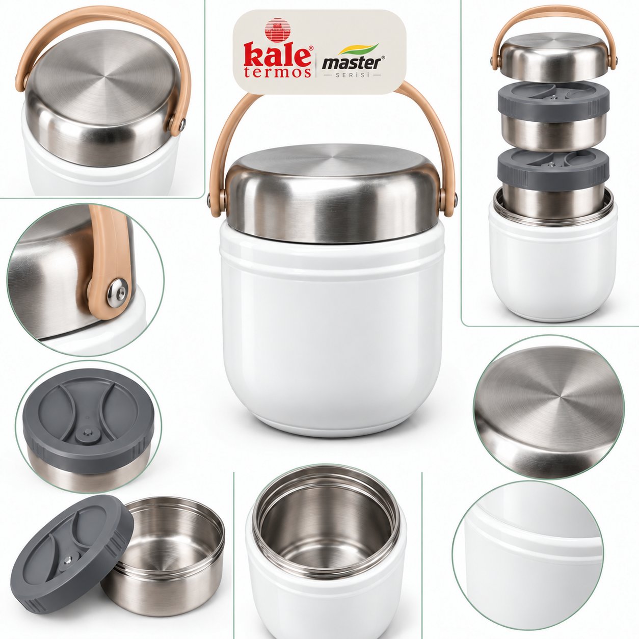 Kale Master 1,5 L Çelik Yemek Termosu –Beyaz, 2 Kaplı Paslanmaz Çelik Sefer Tası, Sıcak Soğuk Yemek Taşıma Termosu