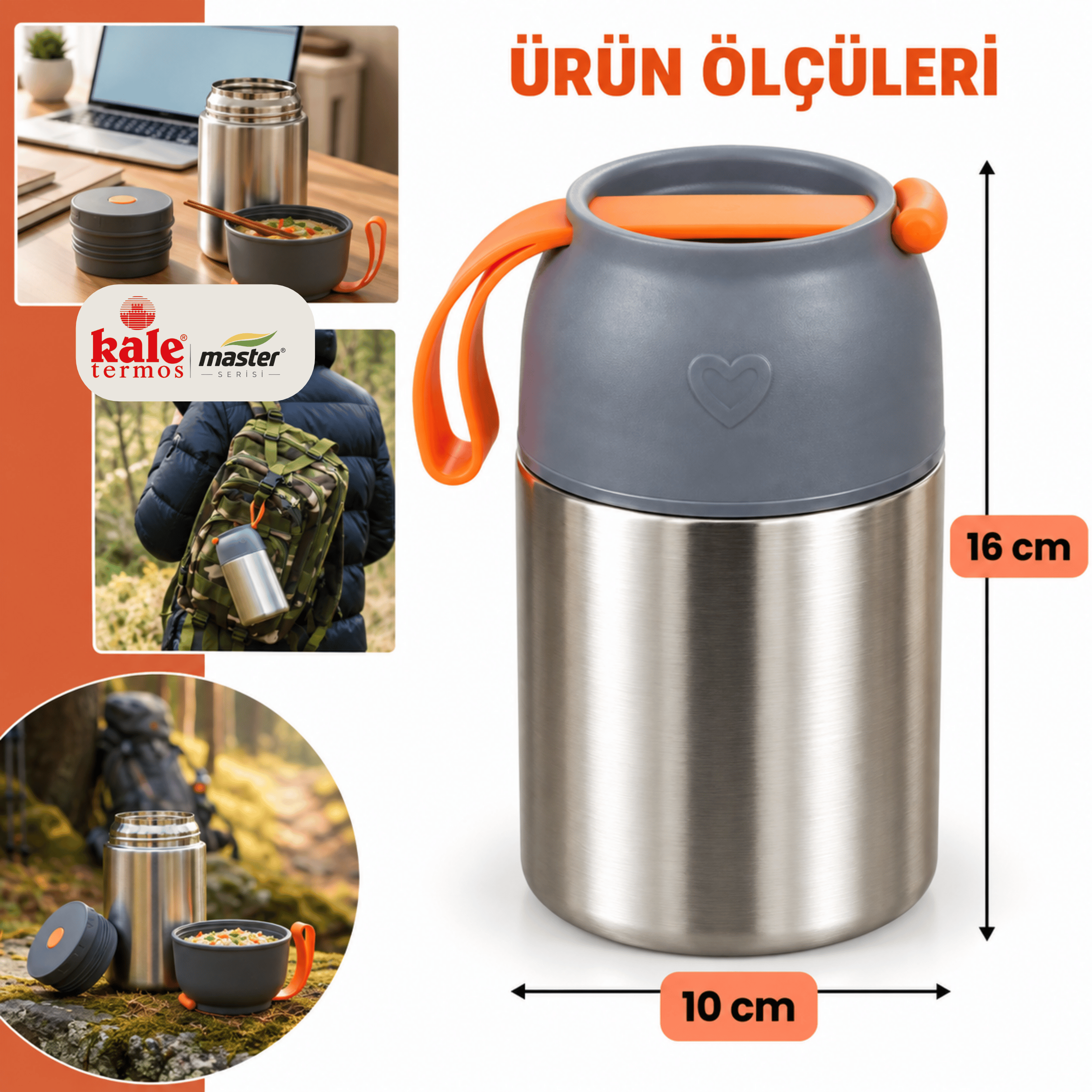 Kale Master 450 ml Çelik Yemek Termosu – 304 Paslanmaz Çelik Sıcak Soğuk Yemek ve Mama Kabı, Kaşıklı, Taşıma Kulplu