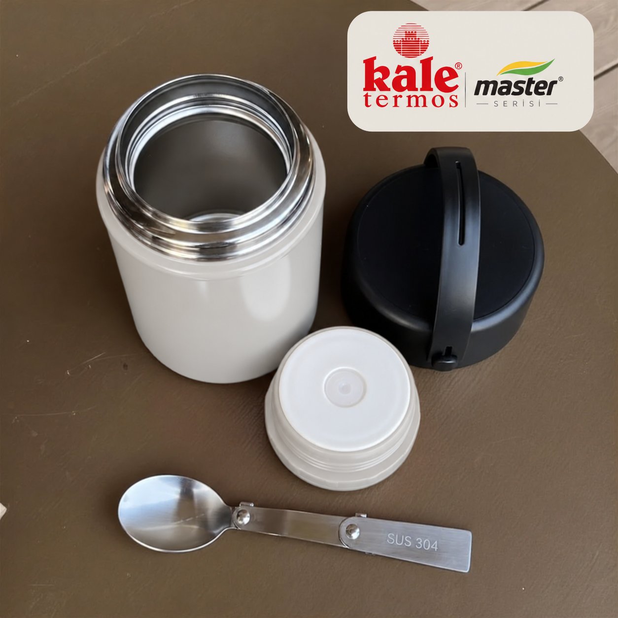 Kale Master 550 ml Çelik Yemek Termosu – 304 Paslanmaz Çelik Termal Yemek Kabı, Katlanabilir Kaşıklı ve Taşıma Kulplu