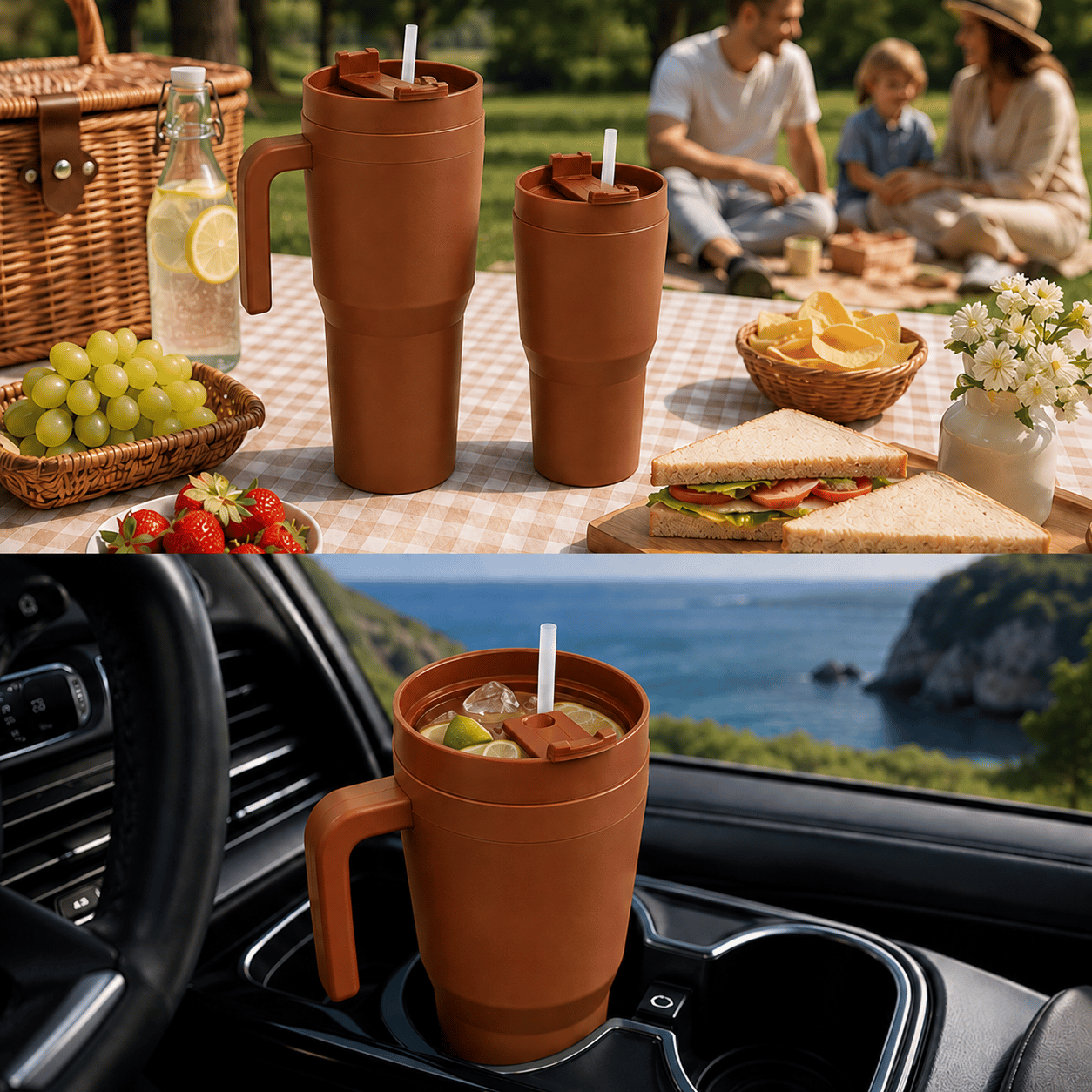 Kale Sippro Mug İç İçe Geçen 2'li Pipetli Suluk Seti 1250 ml + 750 ml