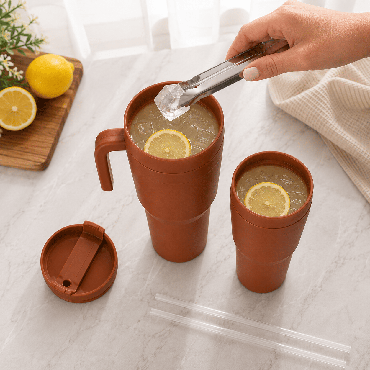 Kale Sippro Mug İç İçe Geçen 2'li Pipetli Suluk Seti 1250 ml + 750 ml