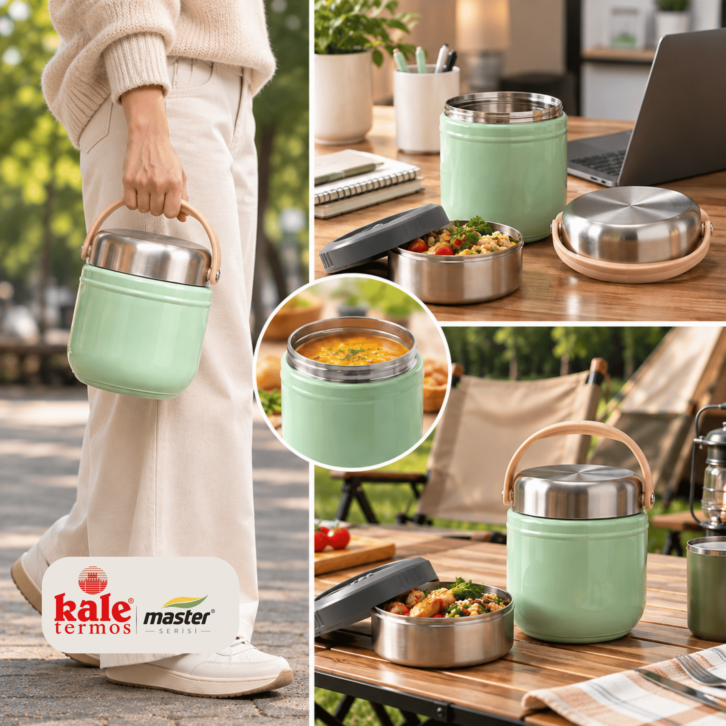 Master 1,5 L Çelik Yemek Termosu – 2 Kaplı Paslanmaz Çelik Sefer Tası, Sıcak Soğuk Yemek Taşıma Termosu