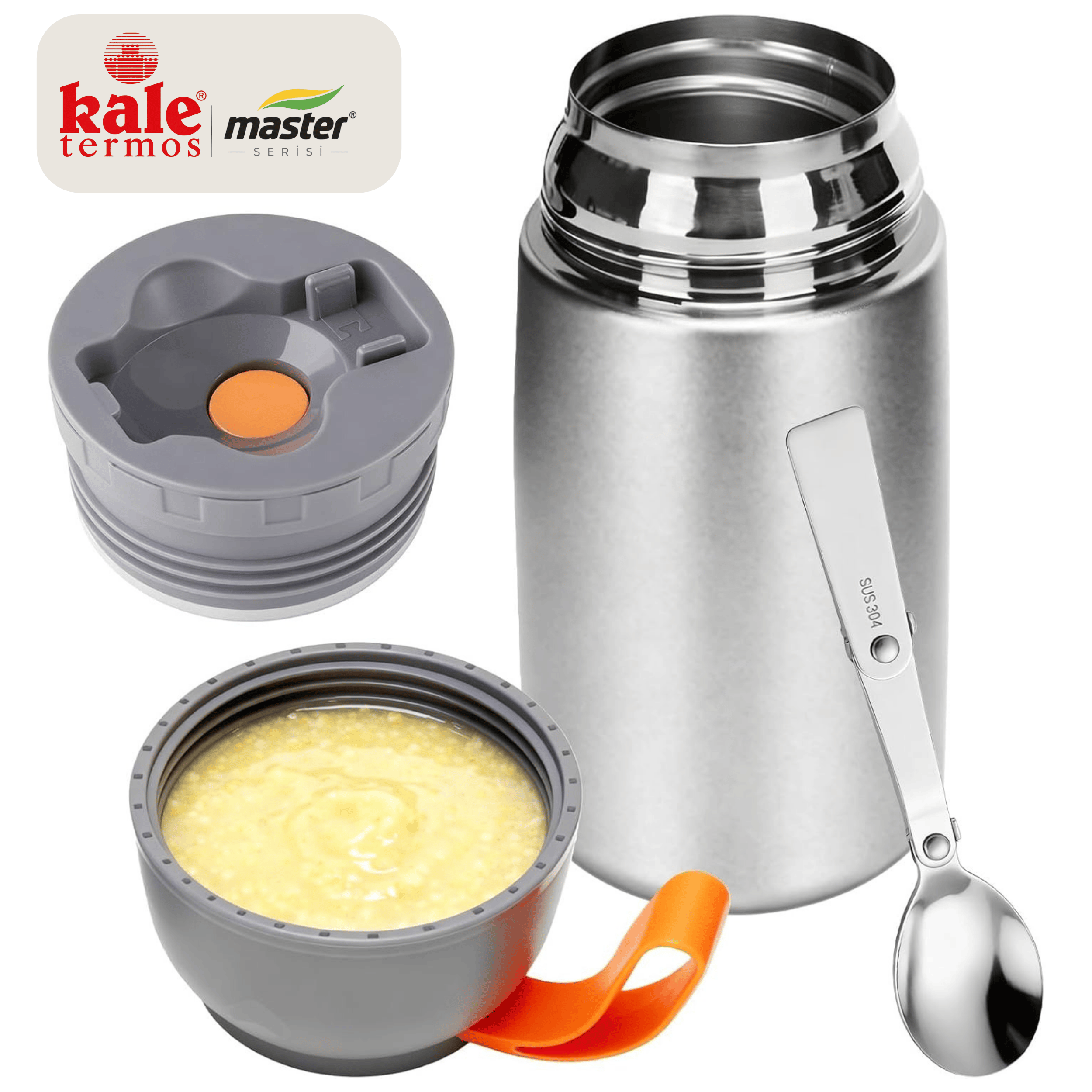 Master 650 ml Çelik Yemek Termosu – 304 Paslanmaz Çelik Termal Yemek Kabı, Katlanabilir Kaşıklı ve Taşıma Kulplu