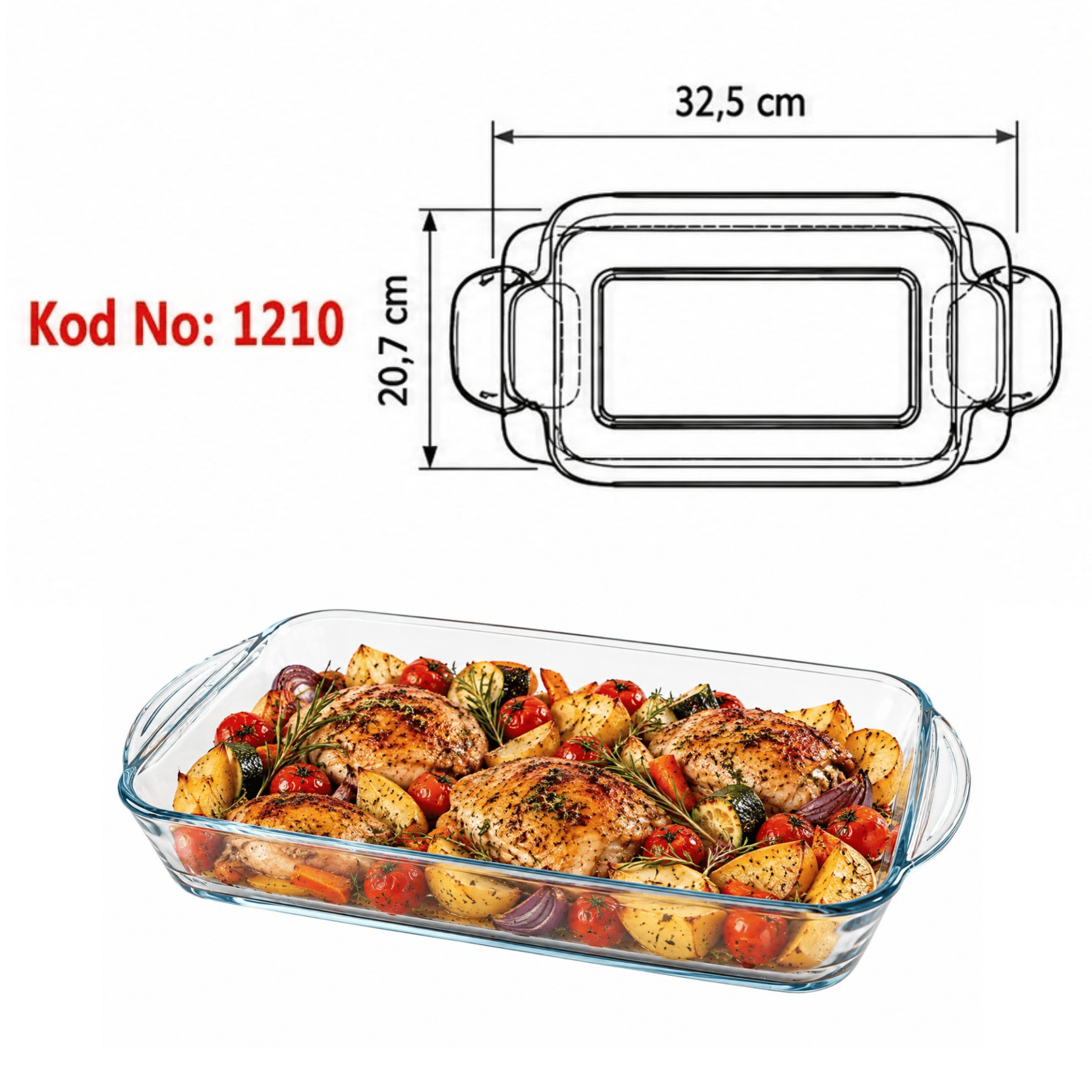 Paşabahçe Borcam Küçük Boy Dikdörtgen Fırın Kabı 32,5 x 20,7 cm – Isıya Dayanıklı Cam Fırın Tepsisi ve Servis Kabı