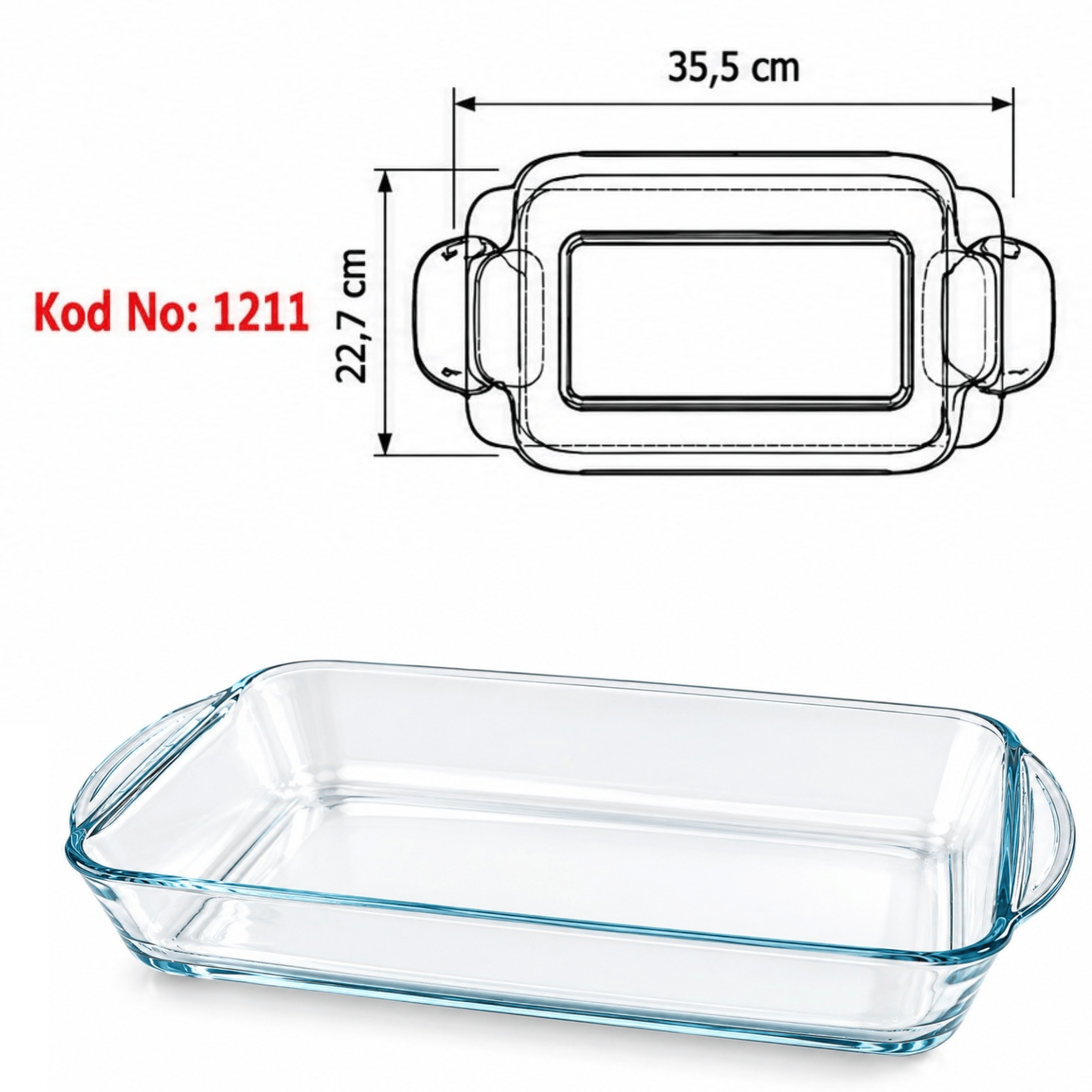Paşabahçe Borcam Orta Boy Dikdörtgen Fırın Kabı 35,5 x 22,7 cm – Isıya Dayanıklı Cam Fırın Tepsisi ve Servis Kabı