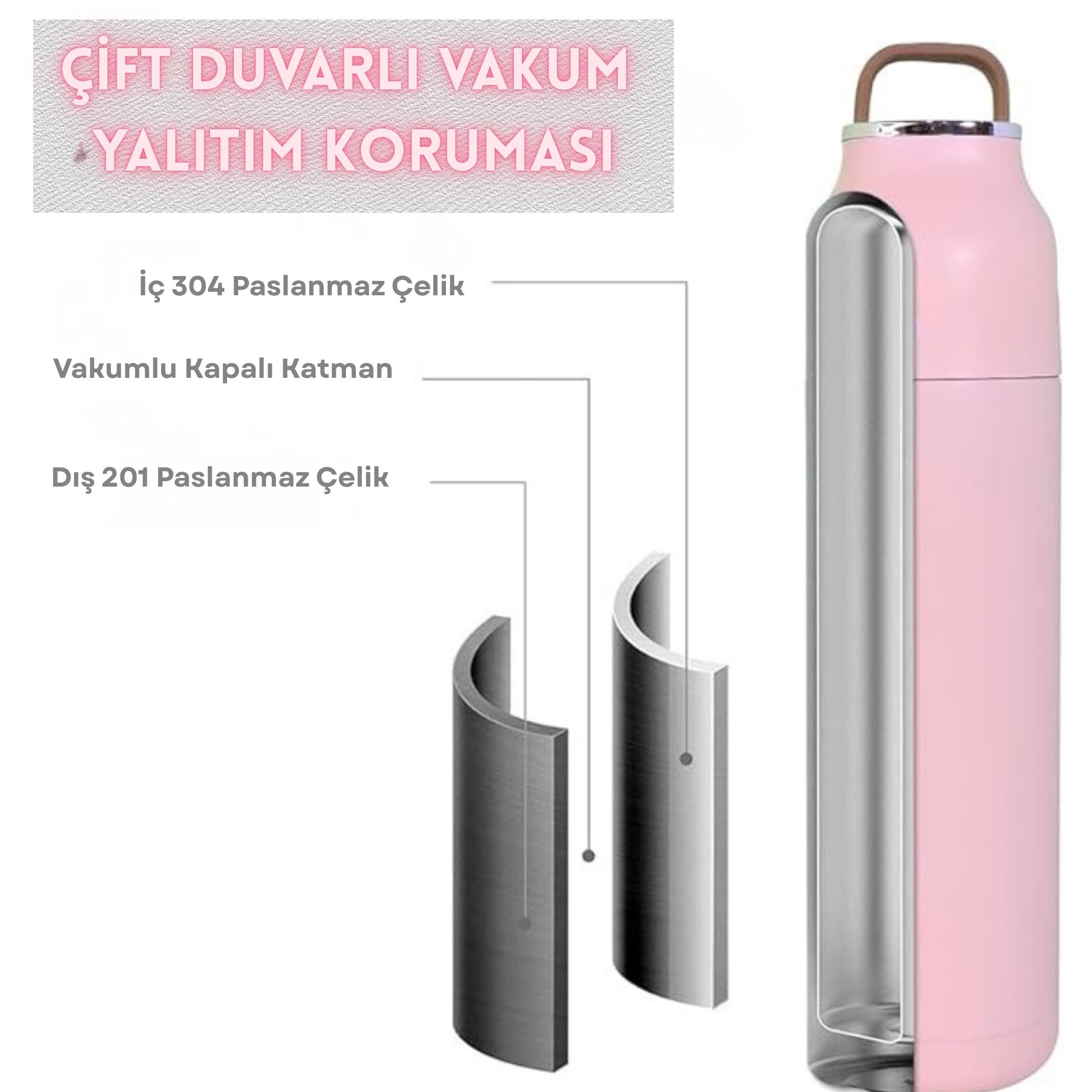 Paslanmaz Çelik Bardak kapaklı, Tutacaklı, Mat Gövdeli Termos 400 ml