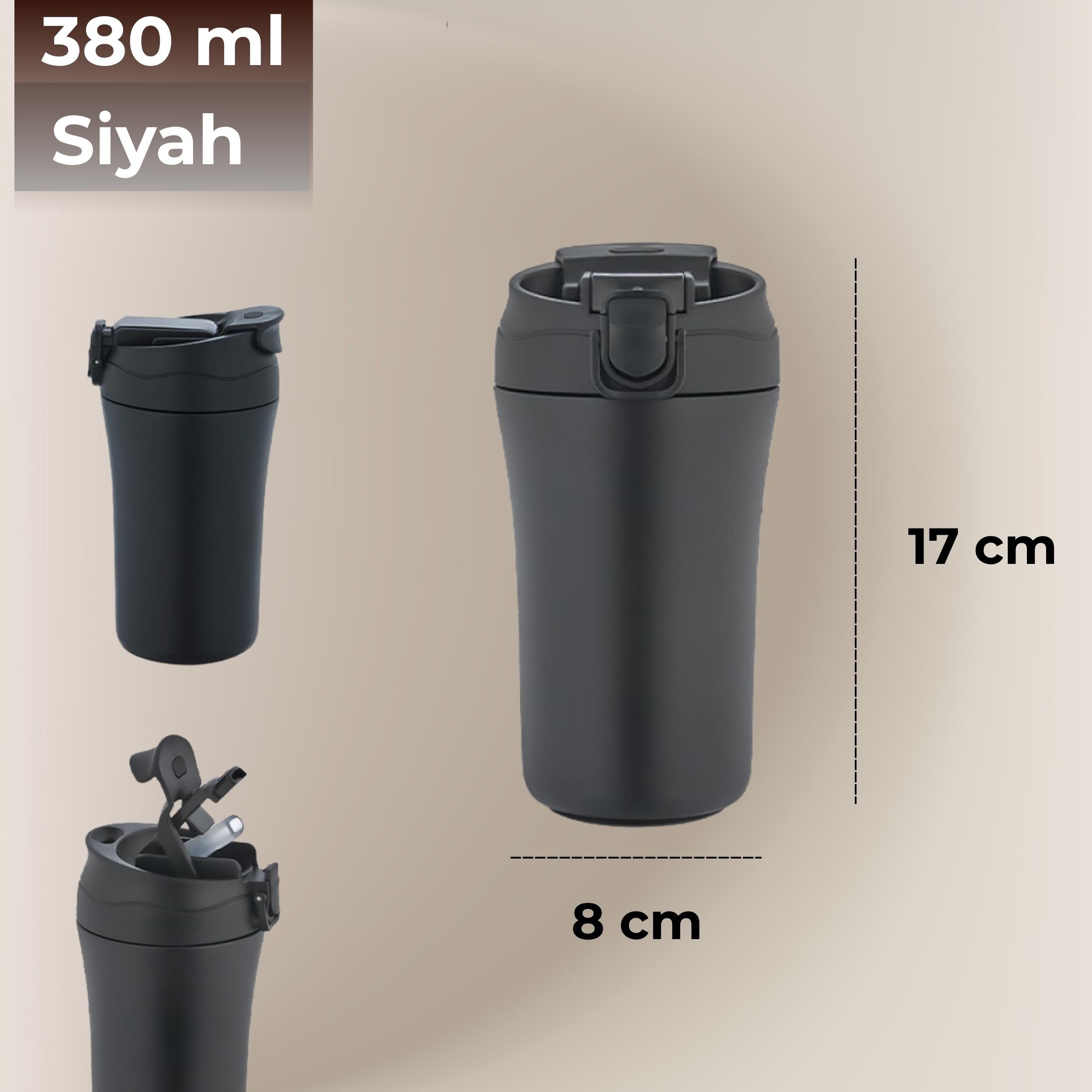 Paslanmaz Çelik Bardak Mug Termos 380 ml  Çift Katmanlı, Sızdırmaz Kapaklı