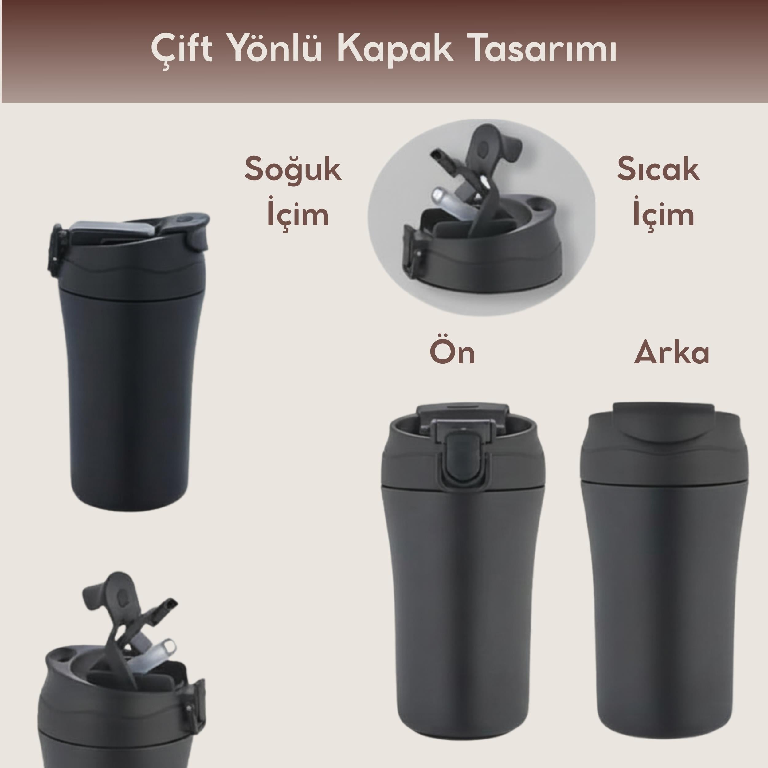 Paslanmaz Çelik Bardak Mug Termos 380 ml  Çift Katmanlı, Sızdırmaz Kapaklı