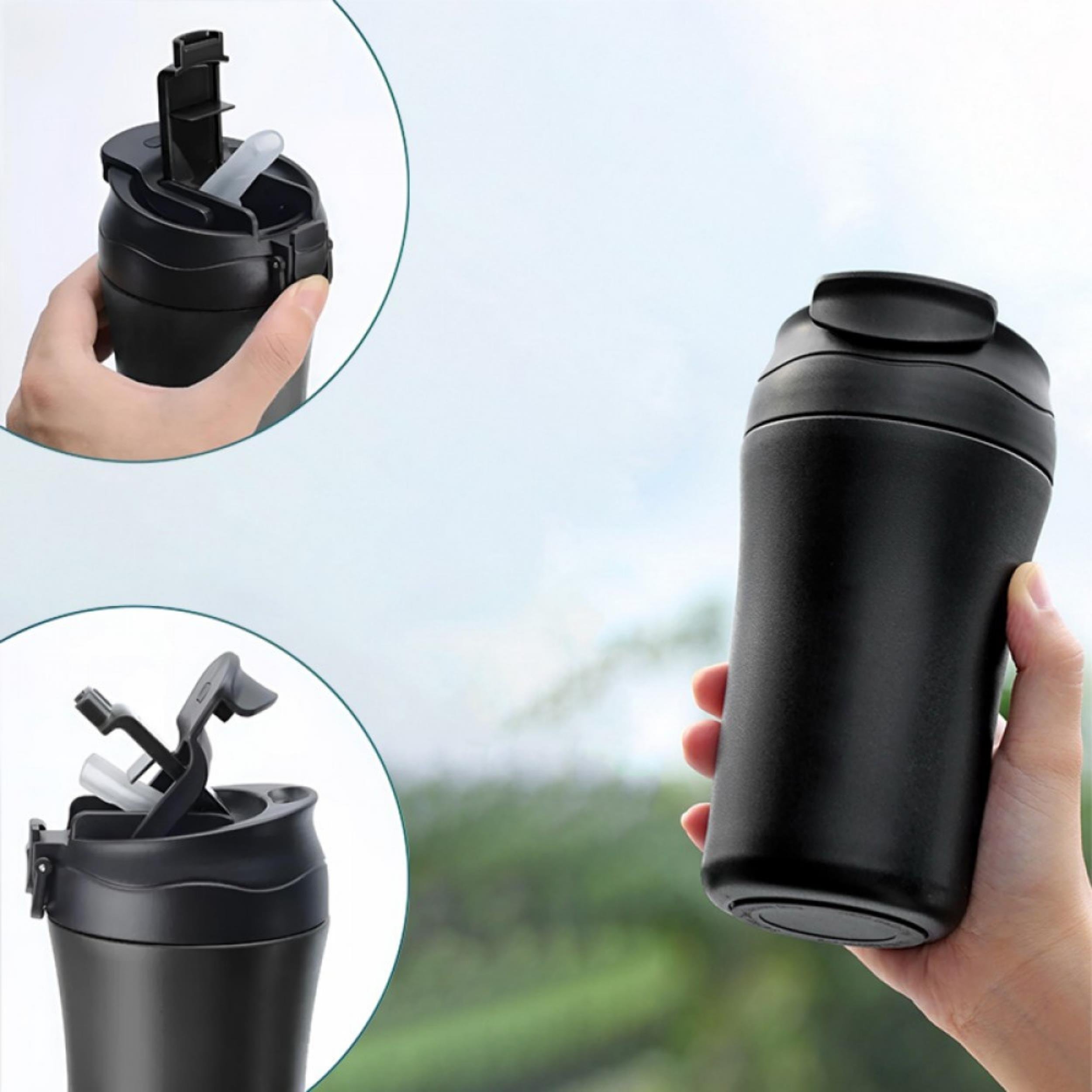 Paslanmaz Çelik Bardak Mug Termos 380 ml  Çift Katmanlı, Sızdırmaz Kapaklı