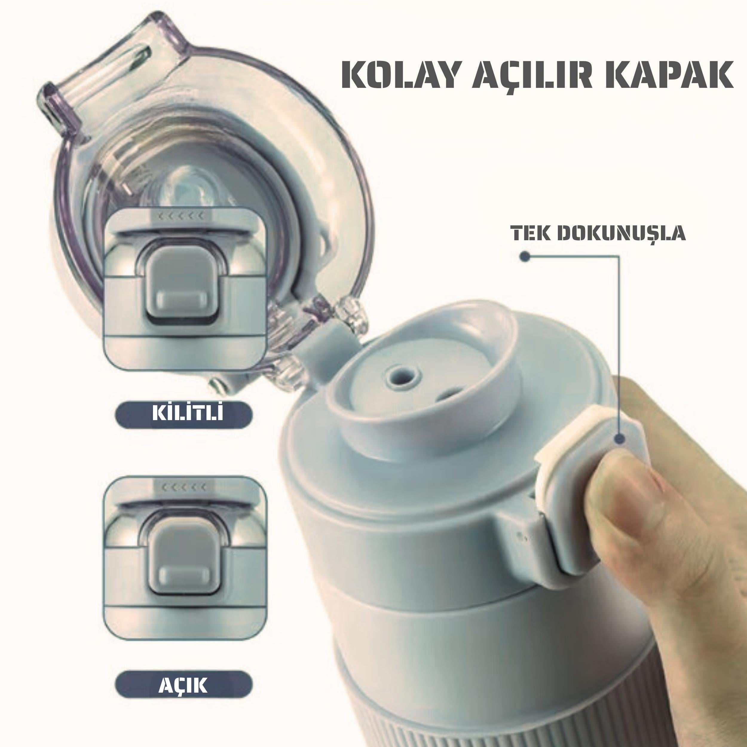 Paslanmaz Çelik Termos 700 ml-Tektuşla Açılır Çift Kullanımlı Kapak