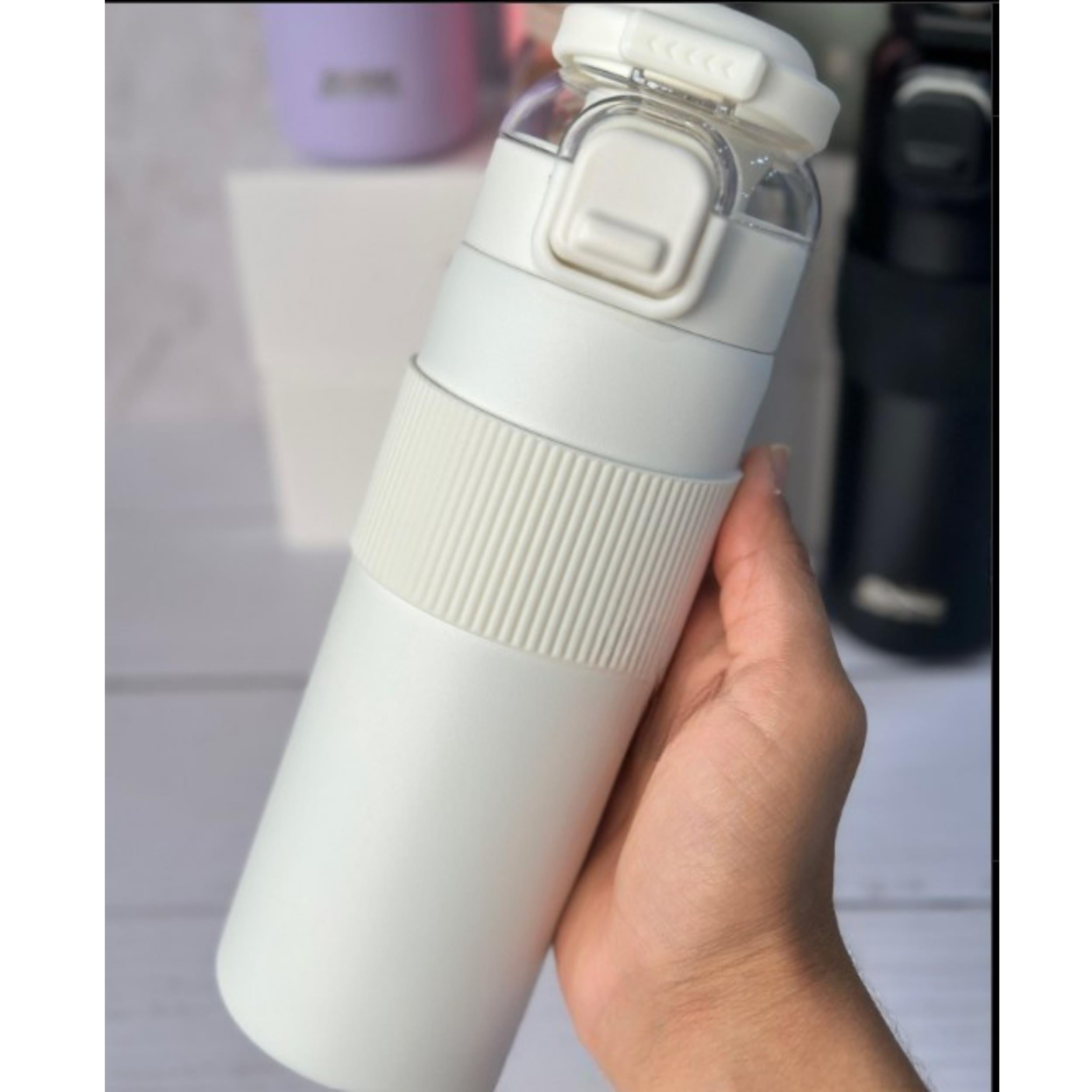 Paslanmaz Çelik Termos 700 ml-Tektuşla Açılır Çift Kullanımlı Kapak