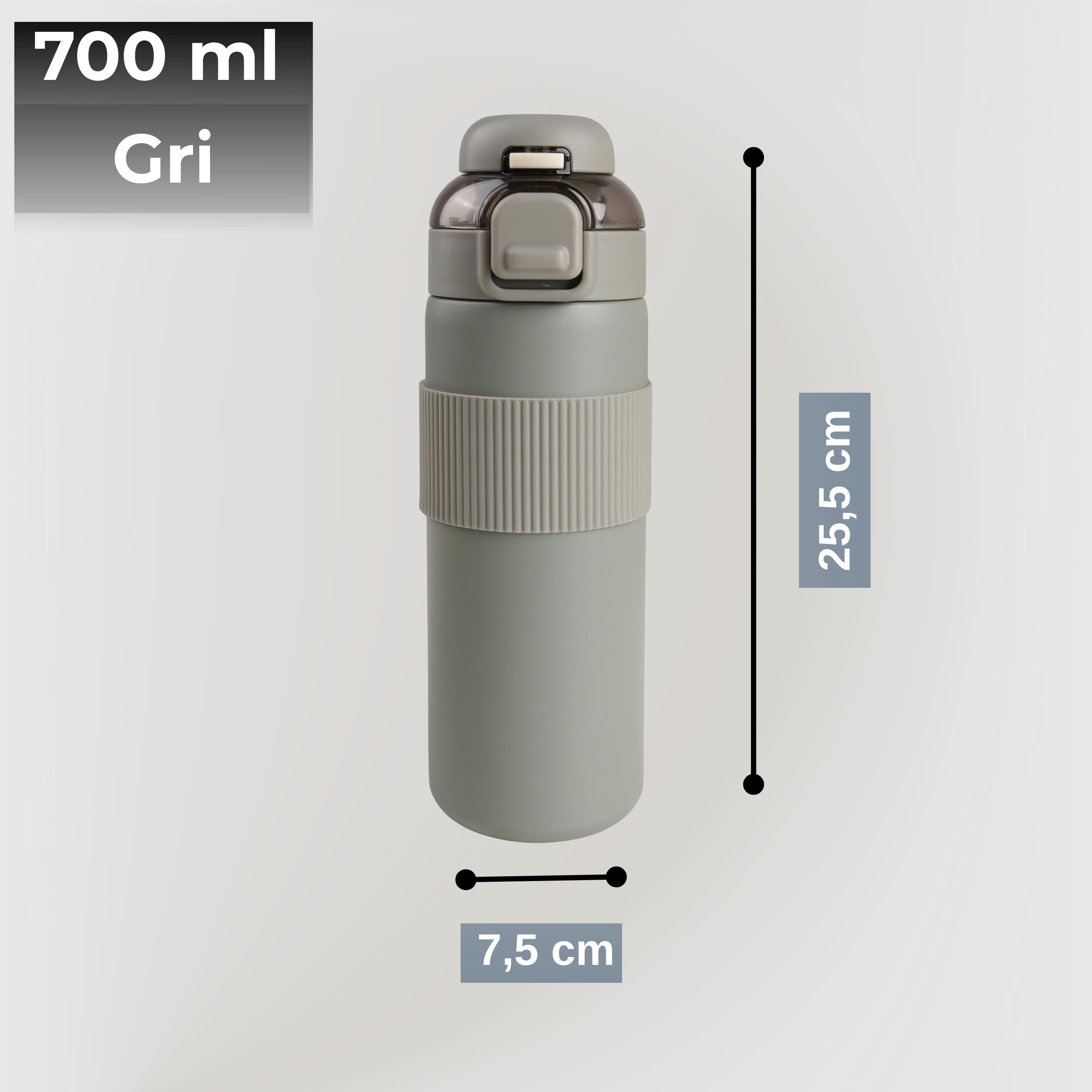 Paslanmaz Çelik Termos 700 ml-Tektuşla Açılır Çift Kullanımlı Kapak