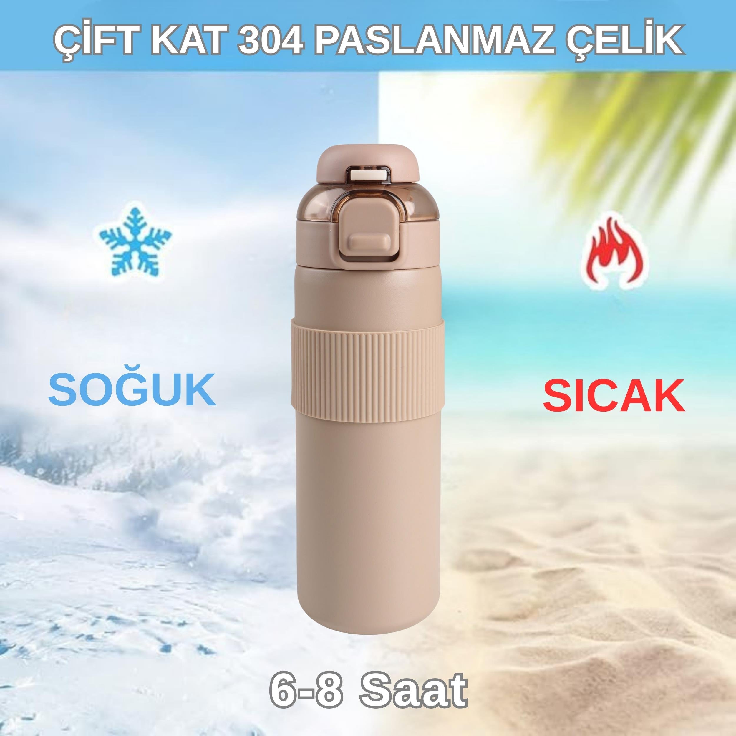 Paslanmaz Çelik Termos 700 ml-Tektuşla Açılır Çift Kullanımlı Kapak