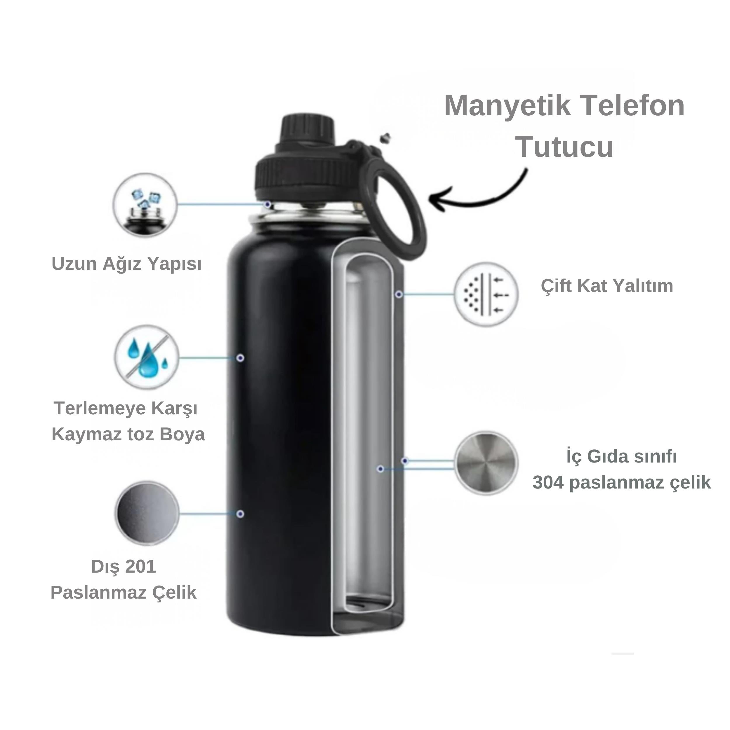 Paslanmaz Çelik Termos 780 ml-Manyetik Telefon Tutuculu