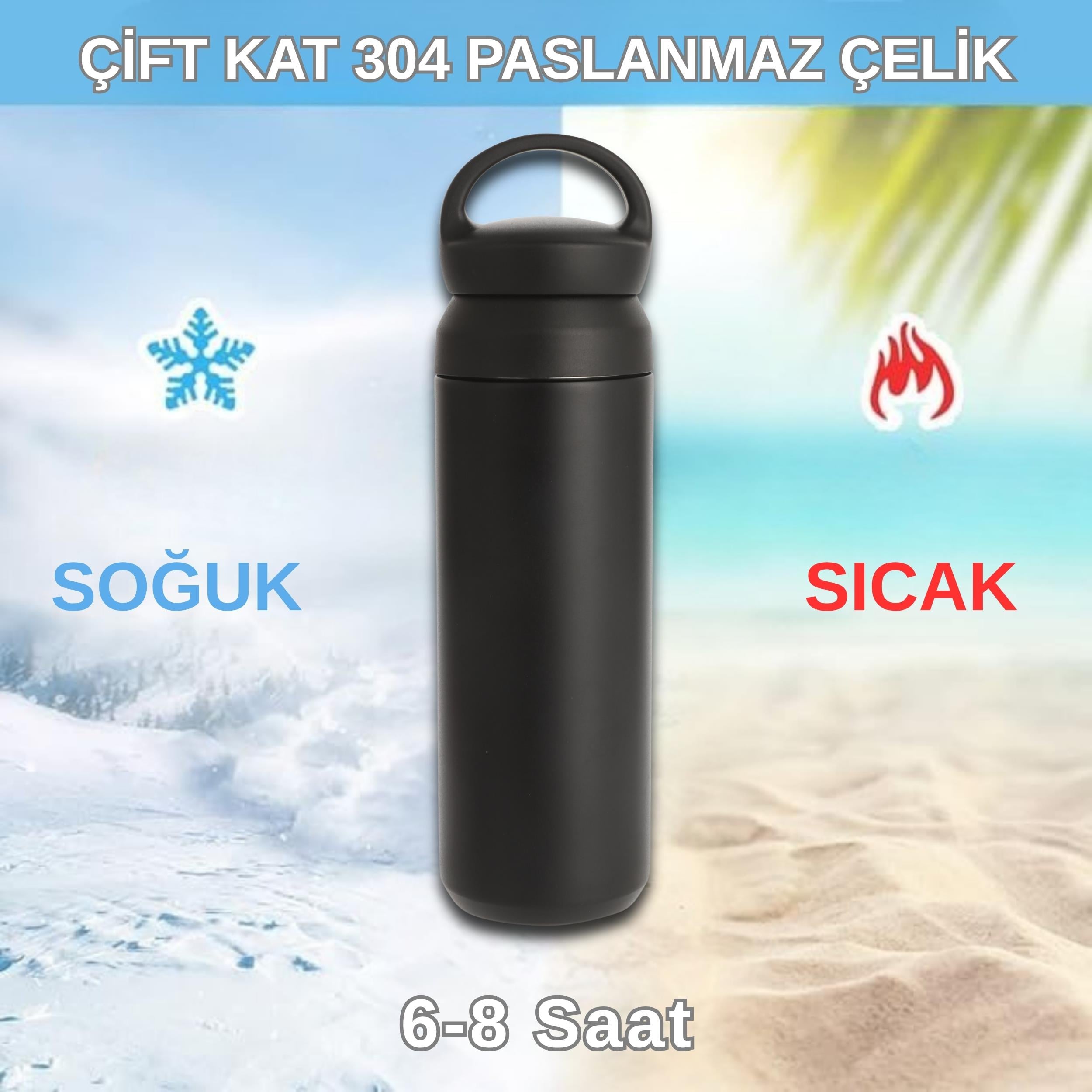 Paslanmaz Çelik Tutacaklı Termos 500 ml -Vakumlu Sızdırmaz Termos