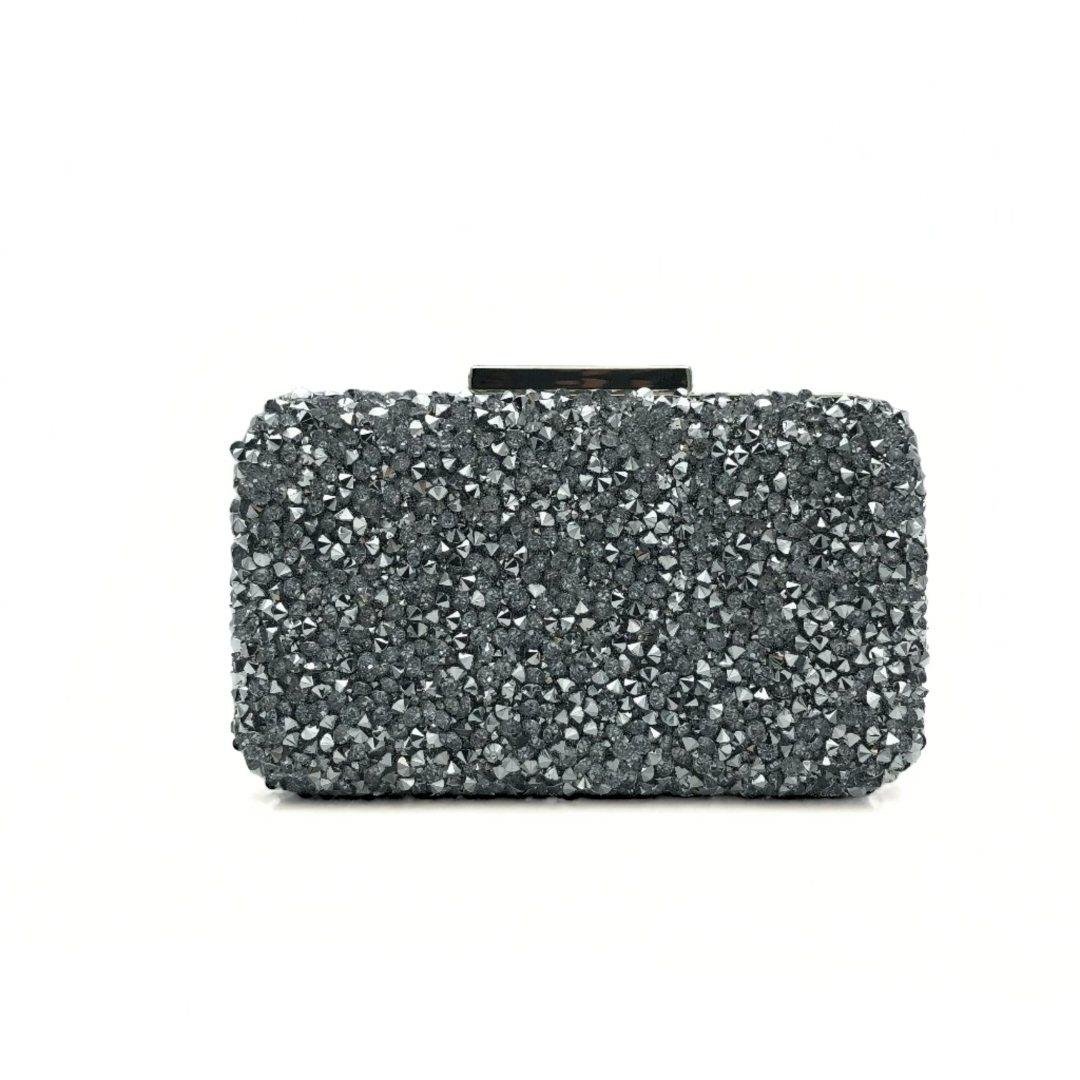  Gümüş İri Taşlı Kristal Abiye Çanta