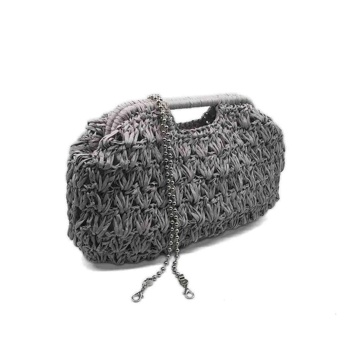 Aura Zincir Askılı Gri Burslu Clutch Çanta, Besa Bags El İşi Çantalar