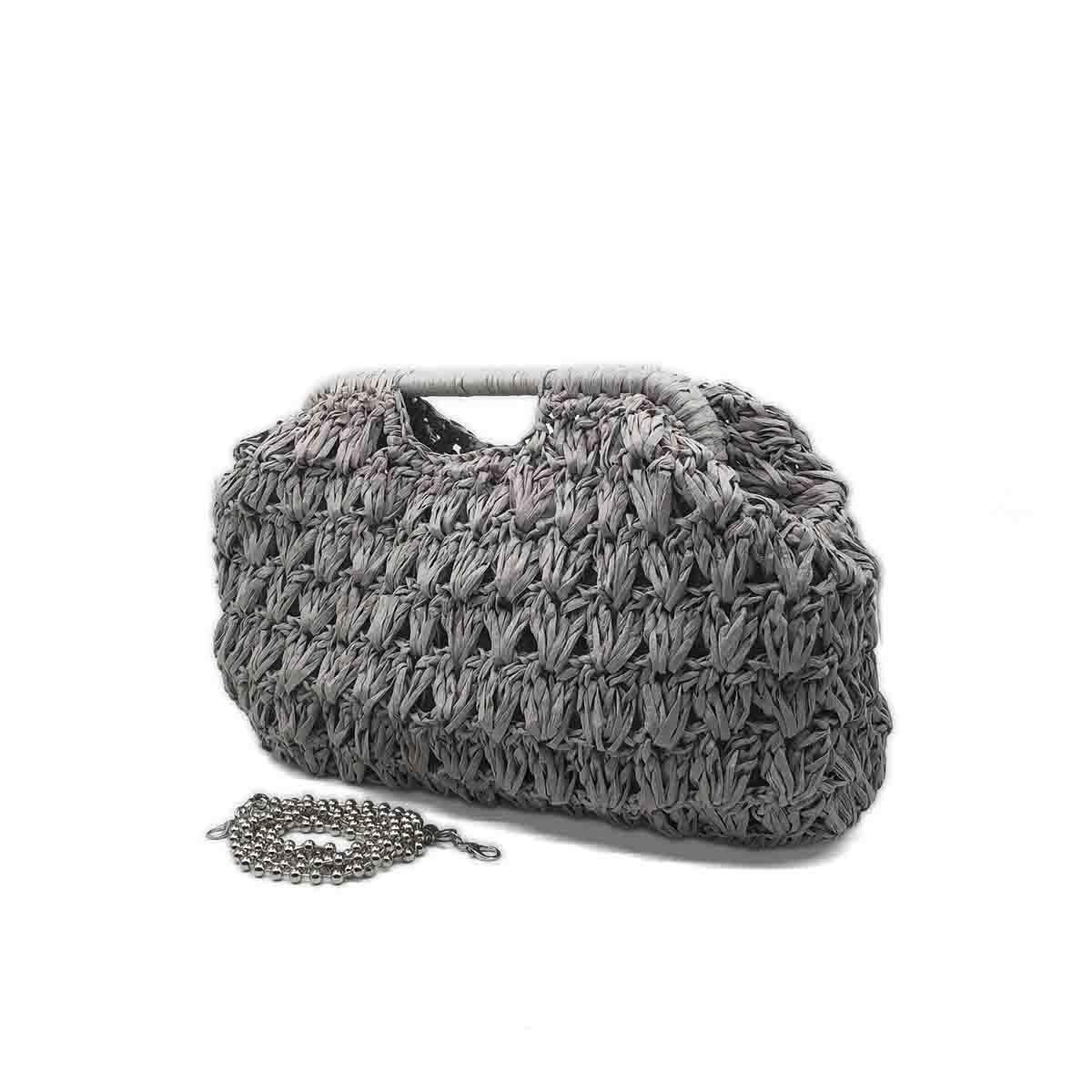 Aura Zincir Askılı Gri Burslu Clutch Çanta, Besa Bags El İşi Çantalar