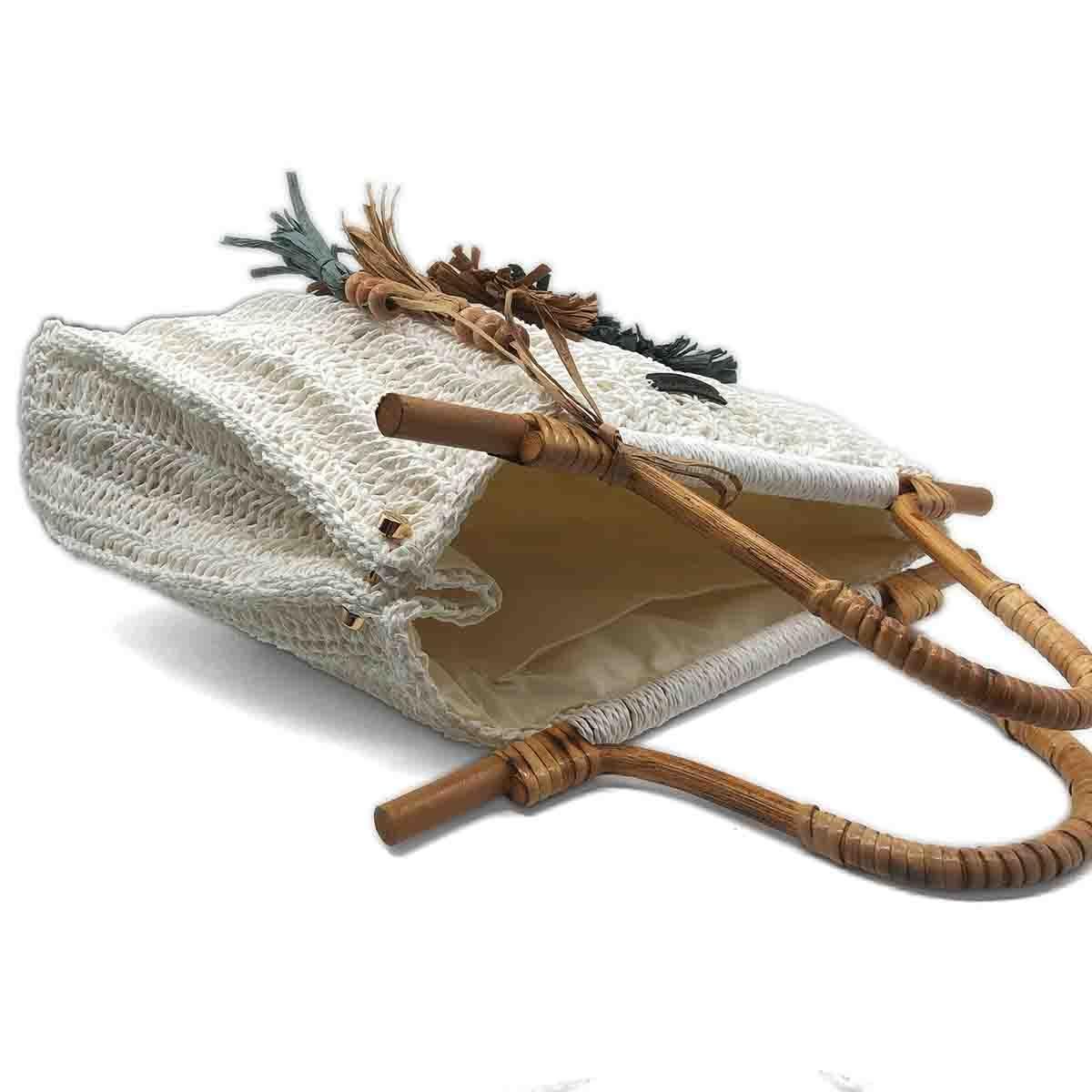 Bambu Saplı ve Çiçek Aplikeli El Örgüsü Çanta, Besa Bags El İşi Çantalar