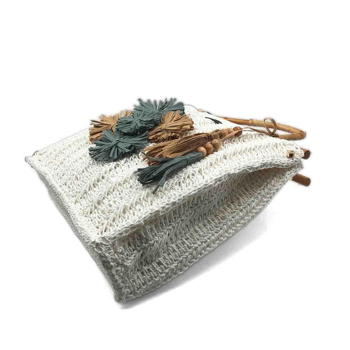 Bambu Saplı ve Çiçek Aplikeli El Örgüsü Çanta, Besa Bags El İşi Çantalar