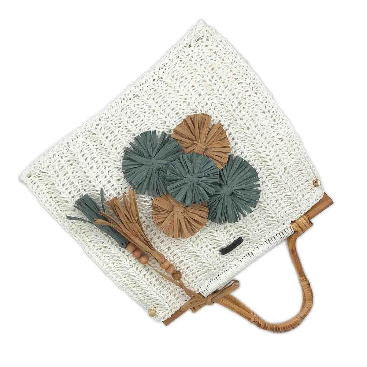 Bambu Saplı ve Çiçek Aplikeli El Örgüsü Çanta, Besa Bags El İşi Çantalar