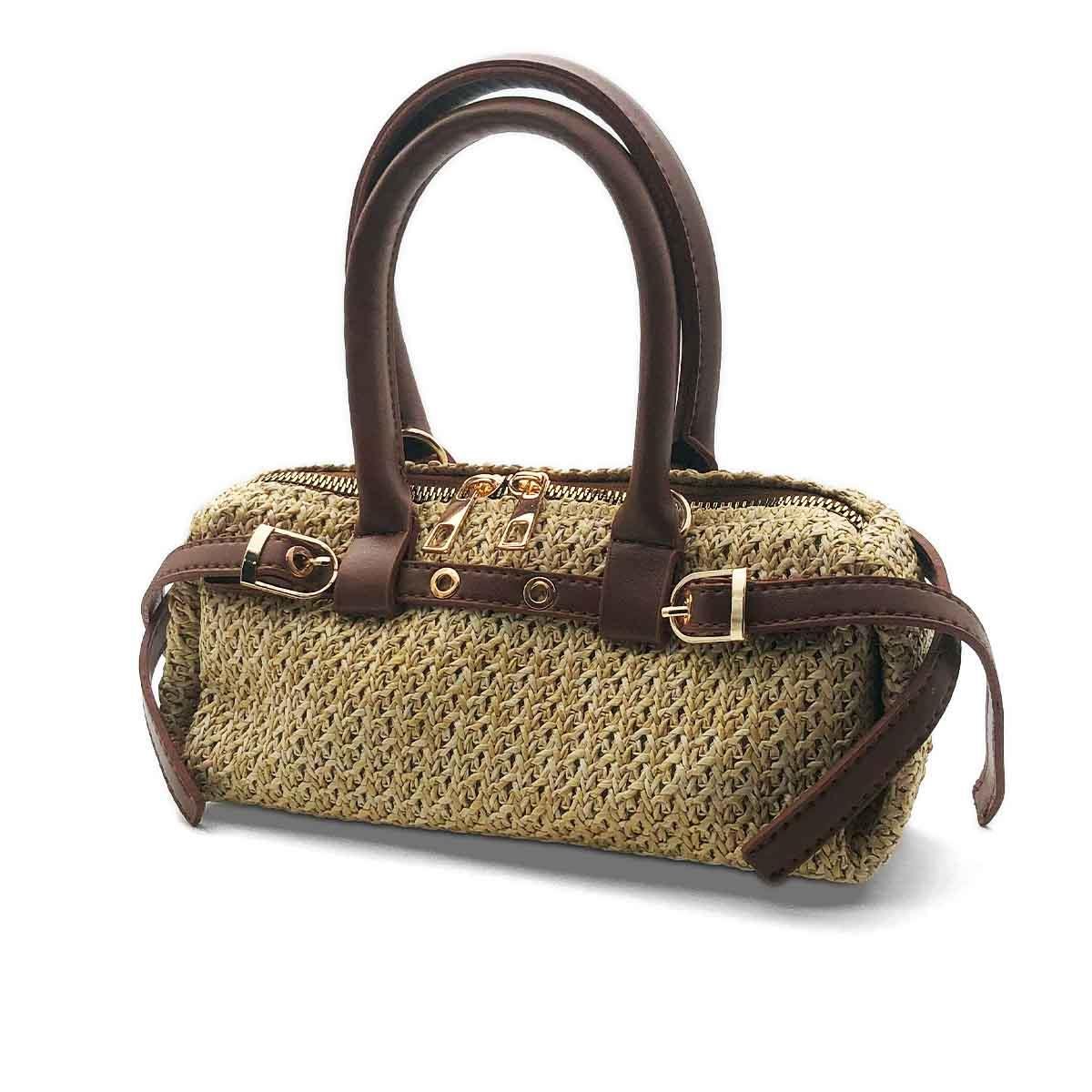 Dikdörtgen Kahverengi Hasır Çapraz Çanta