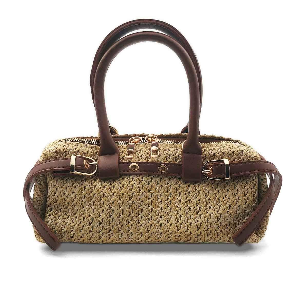 Dikdörtgen Kahverengi Hasır Çapraz Çanta