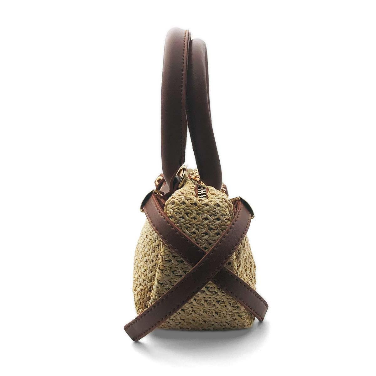 Dikdörtgen Kahverengi Hasır Çapraz Çanta