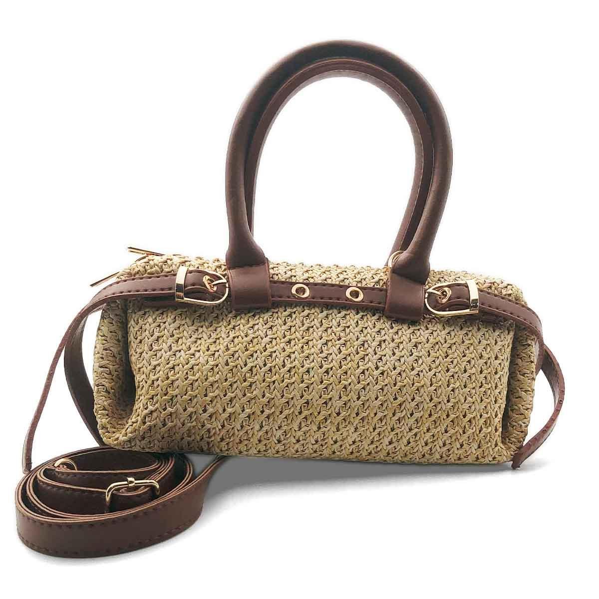 Dikdörtgen Kahverengi Hasır Çapraz Çanta