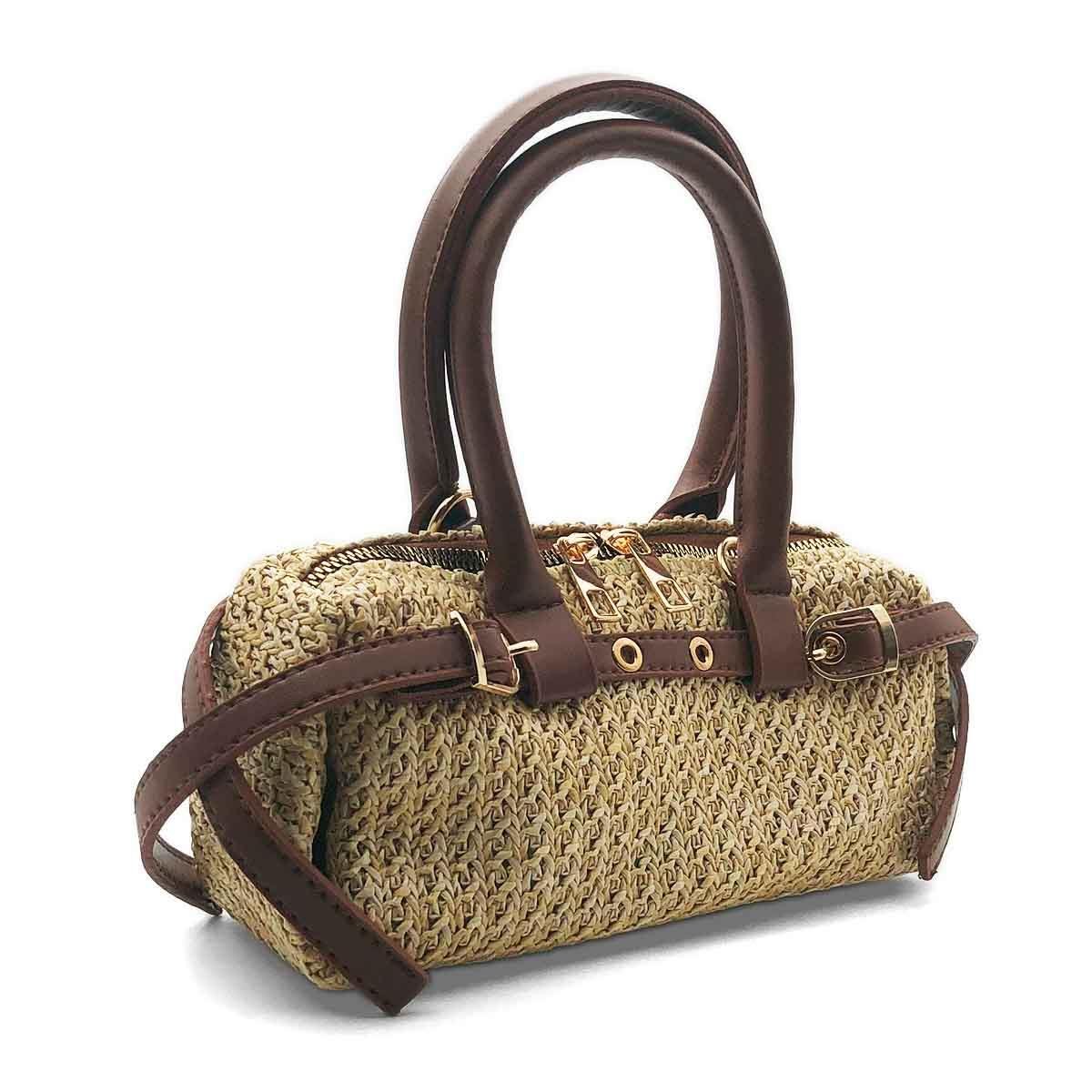 Dikdörtgen Kahverengi Hasır Çapraz Çanta