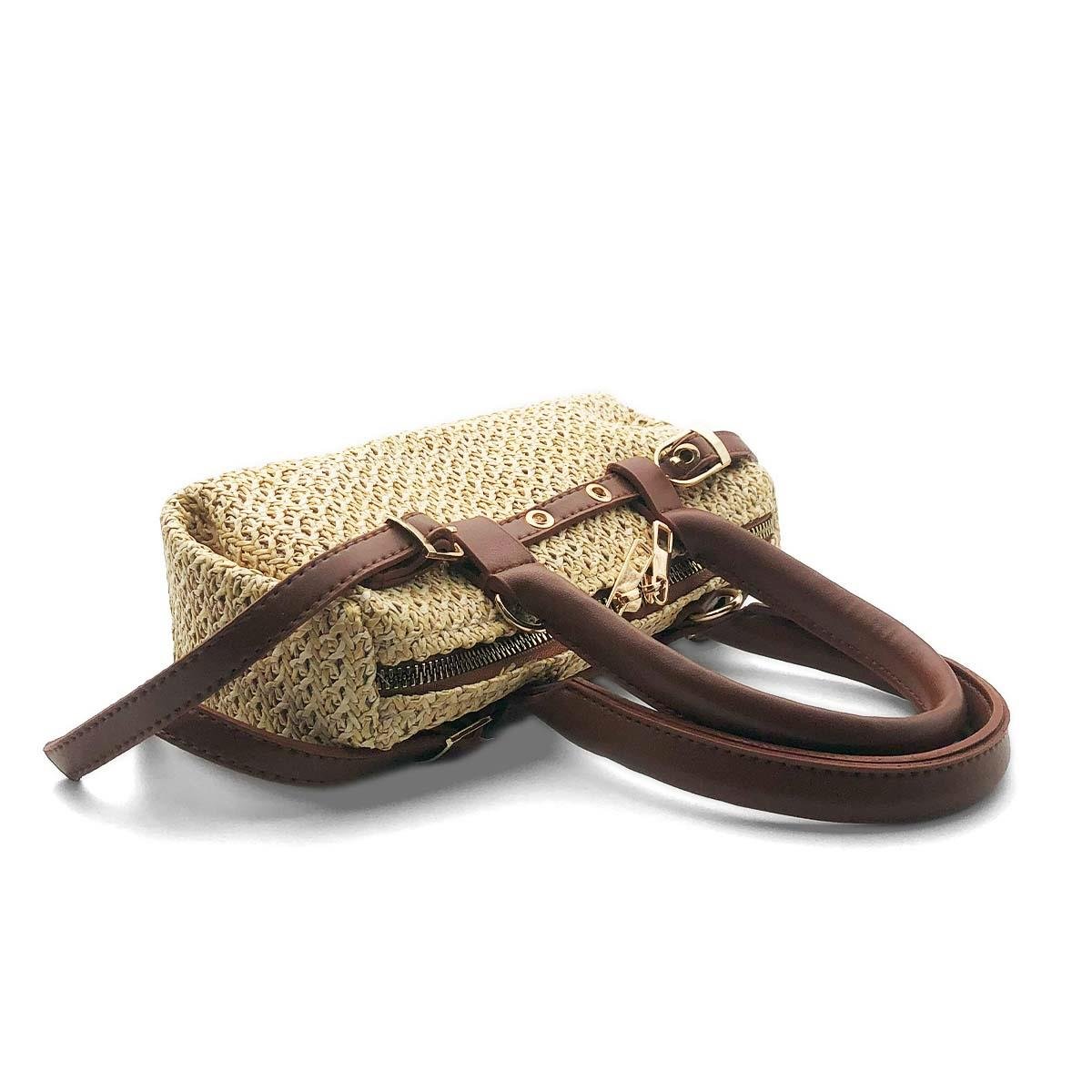 Dikdörtgen Kahverengi Hasır Çapraz Çanta