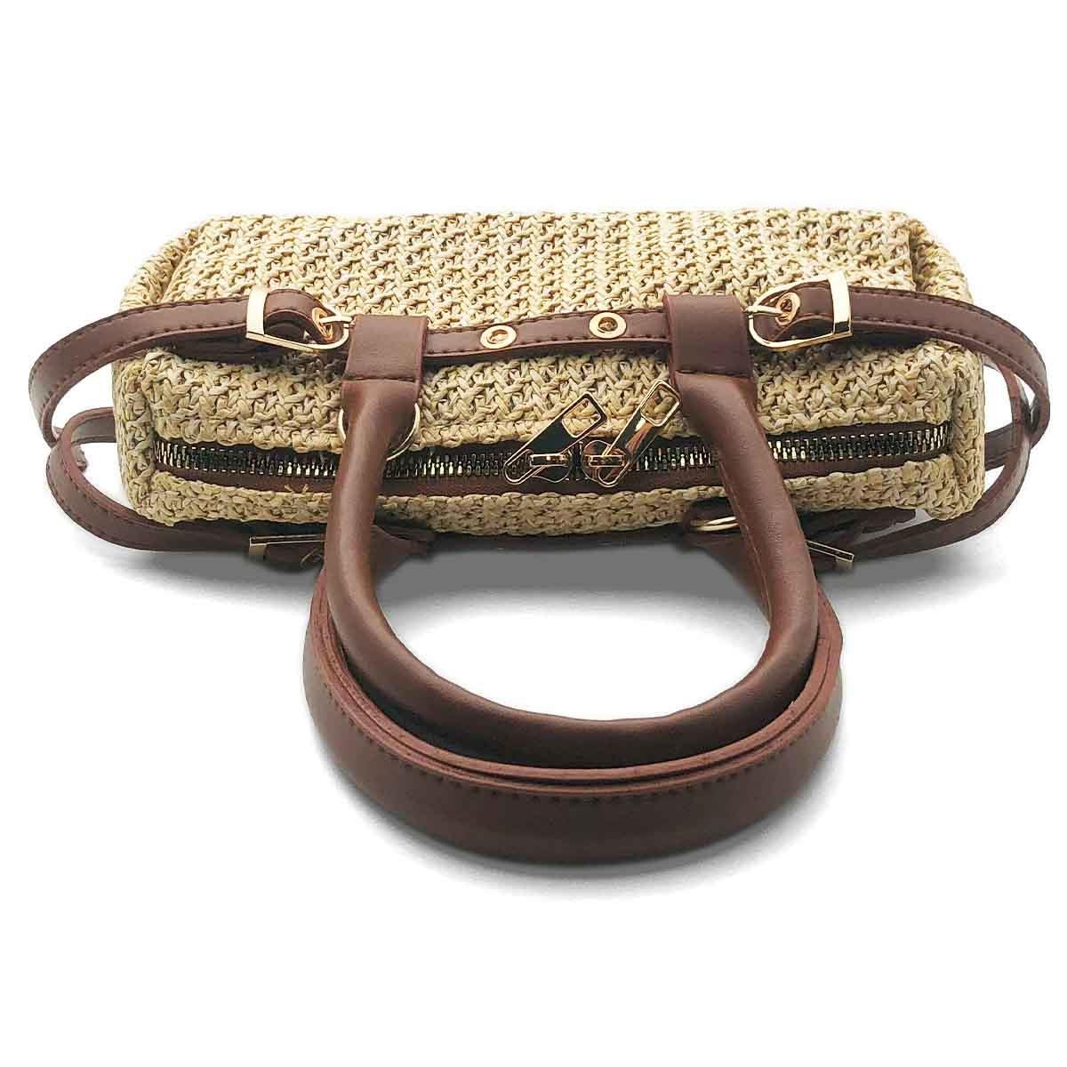 Dikdörtgen Kahverengi Hasır Çapraz Çanta