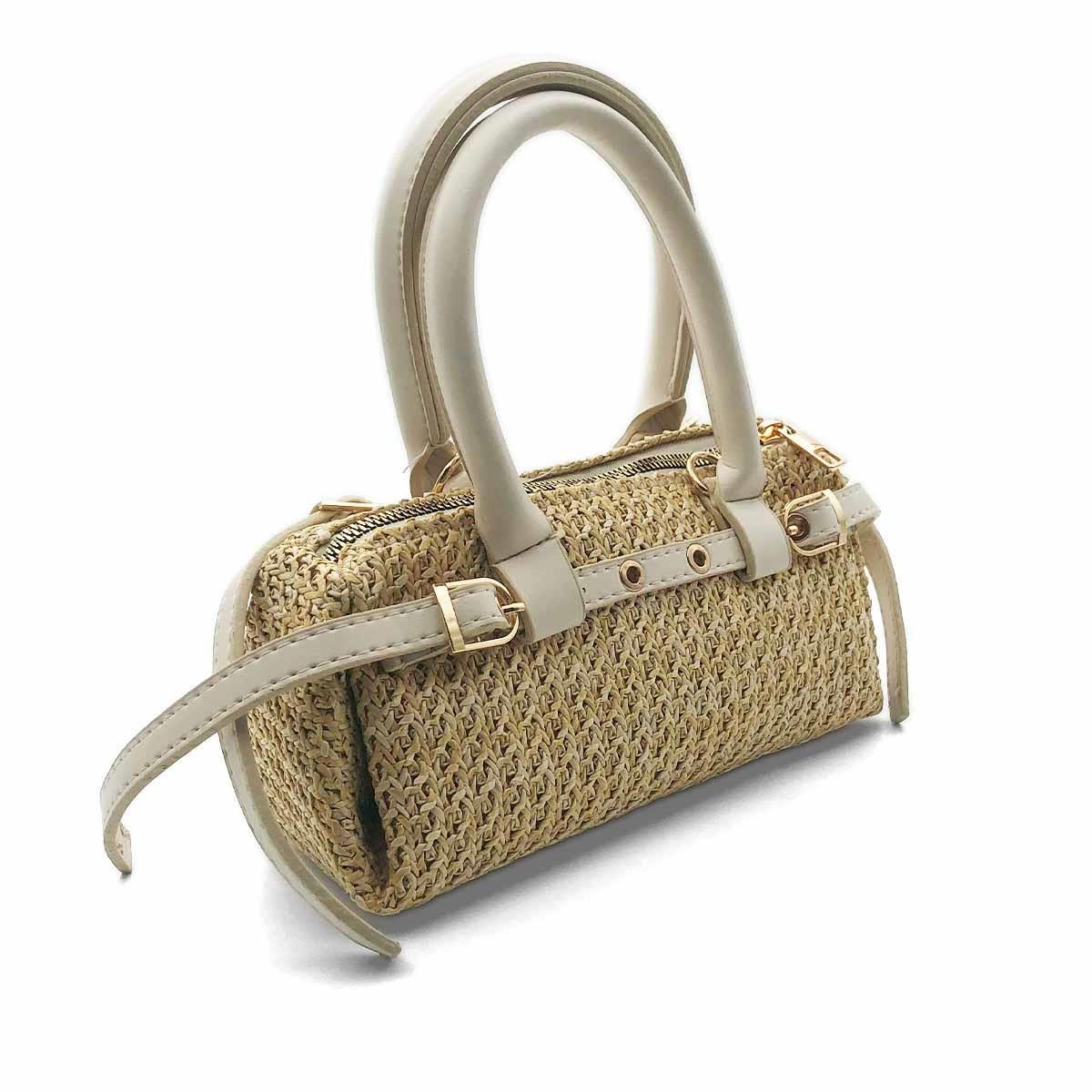 Dikdörtgen Krem Hasır Çapraz Çanta
