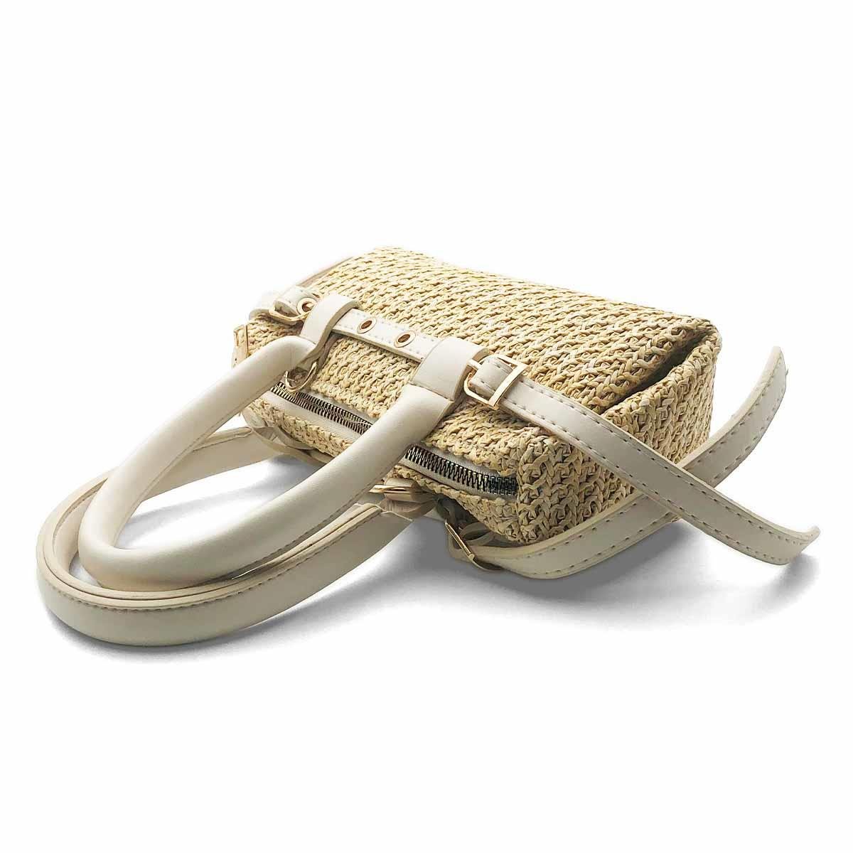 Dikdörtgen Krem Hasır Çapraz Çanta