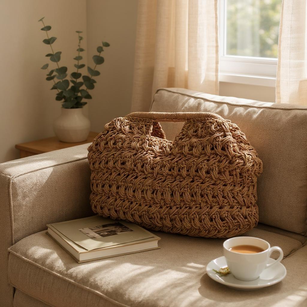 El İşi Hasır El Çantası Küçük Boy