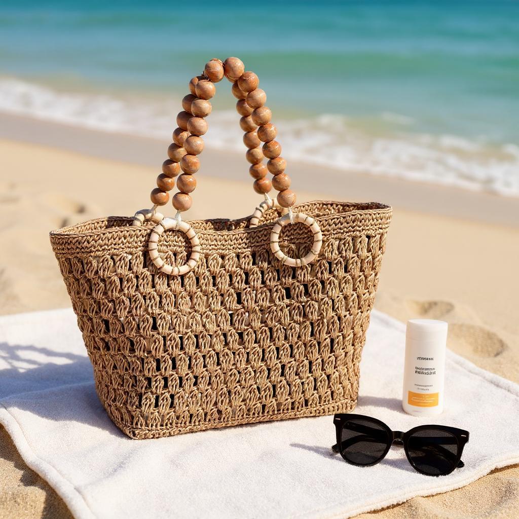 El İşi Hasır Omuz Çantası Büyük Boy