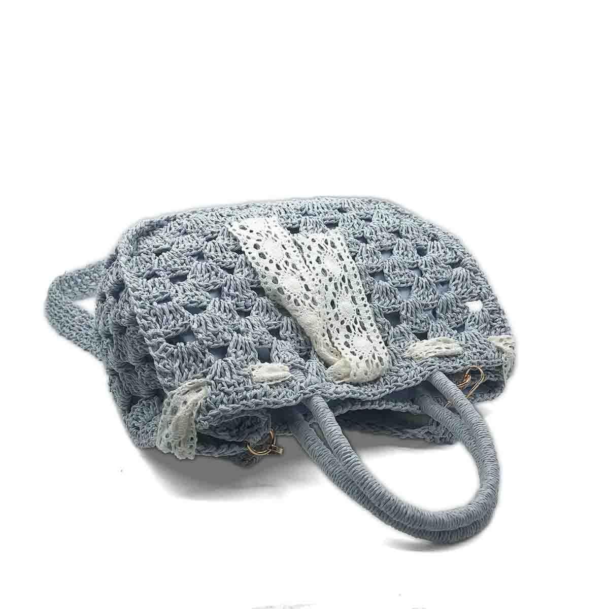 El Yapımı Örgü Buz Mavisi Çapraz & El Çantası