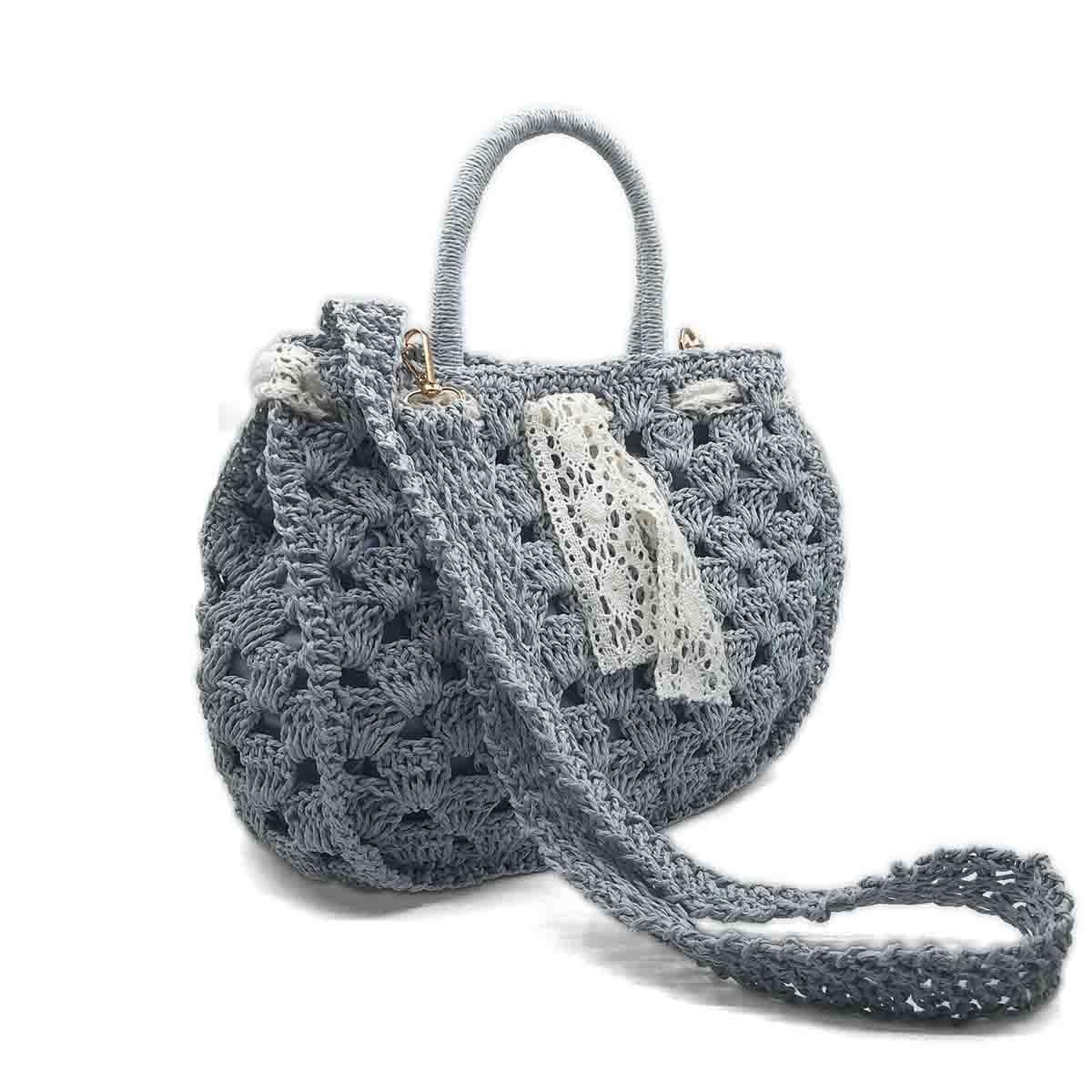 El Yapımı Örgü Buz Mavisi Çapraz & El Çantası