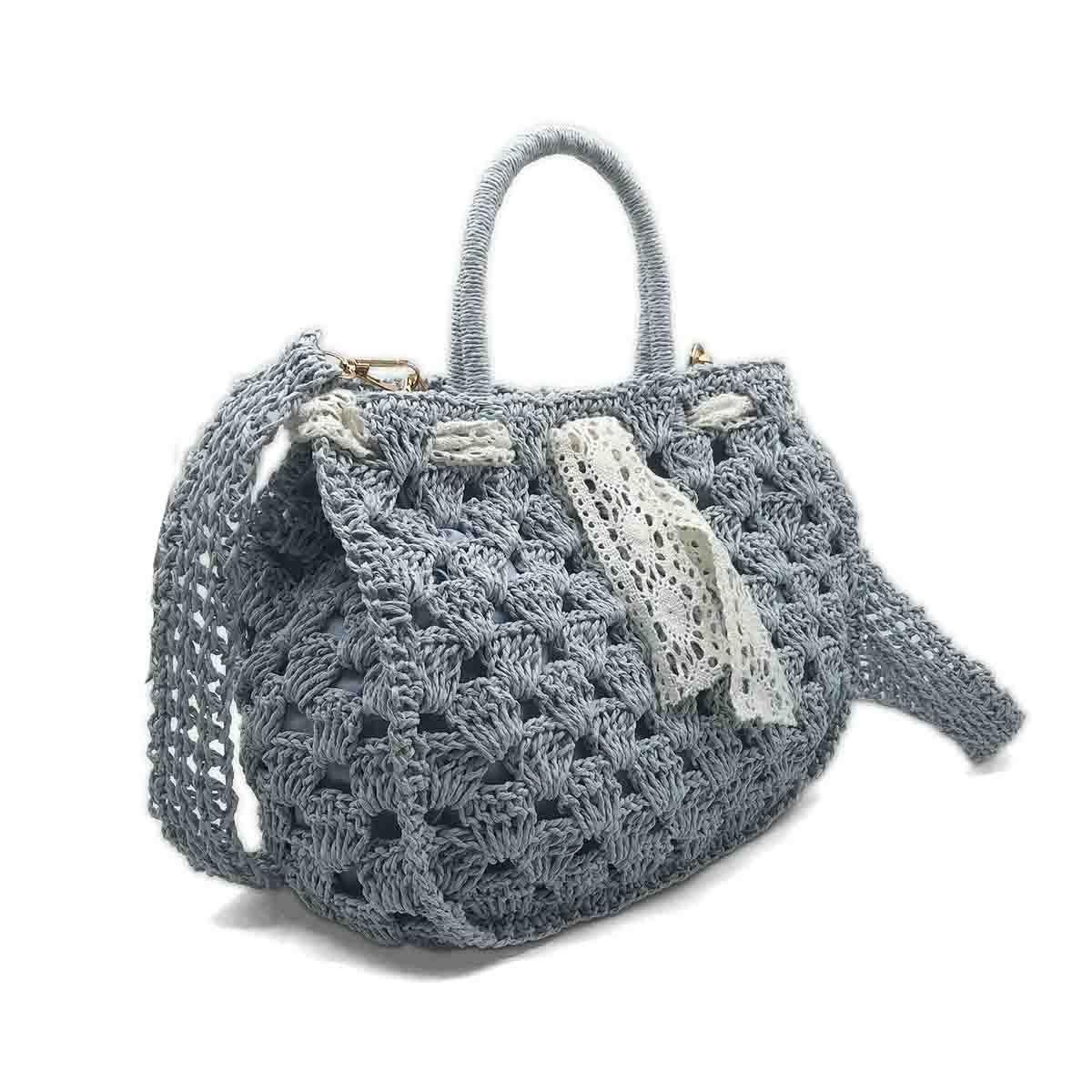 El Yapımı Örgü Buz Mavisi Çapraz & El Çantası