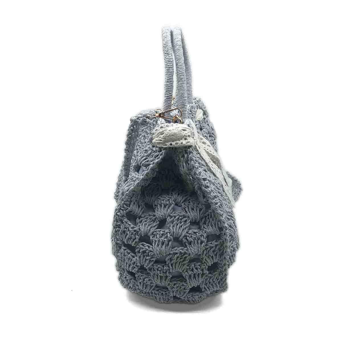 El Yapımı Örgü Buz Mavisi Çapraz & El Çantası