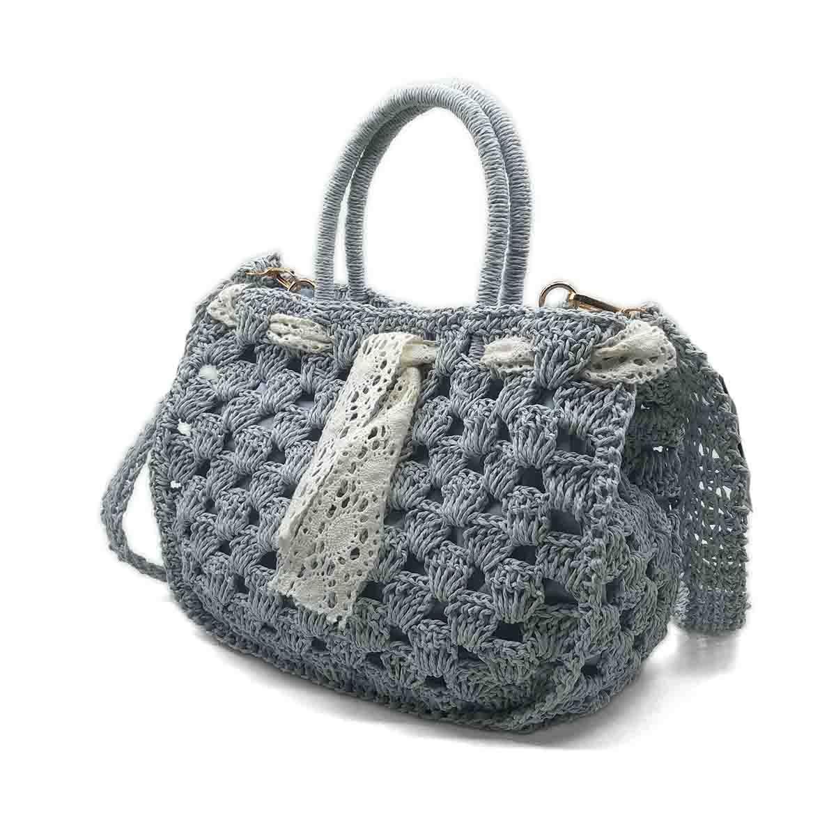El Yapımı Örgü Buz Mavisi Çapraz & El Çantası