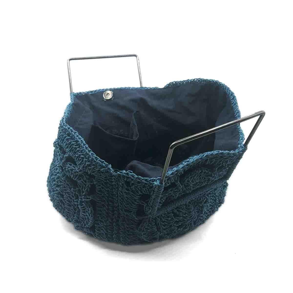 El Yapımı Örgü Gece Mavisi El Çantası