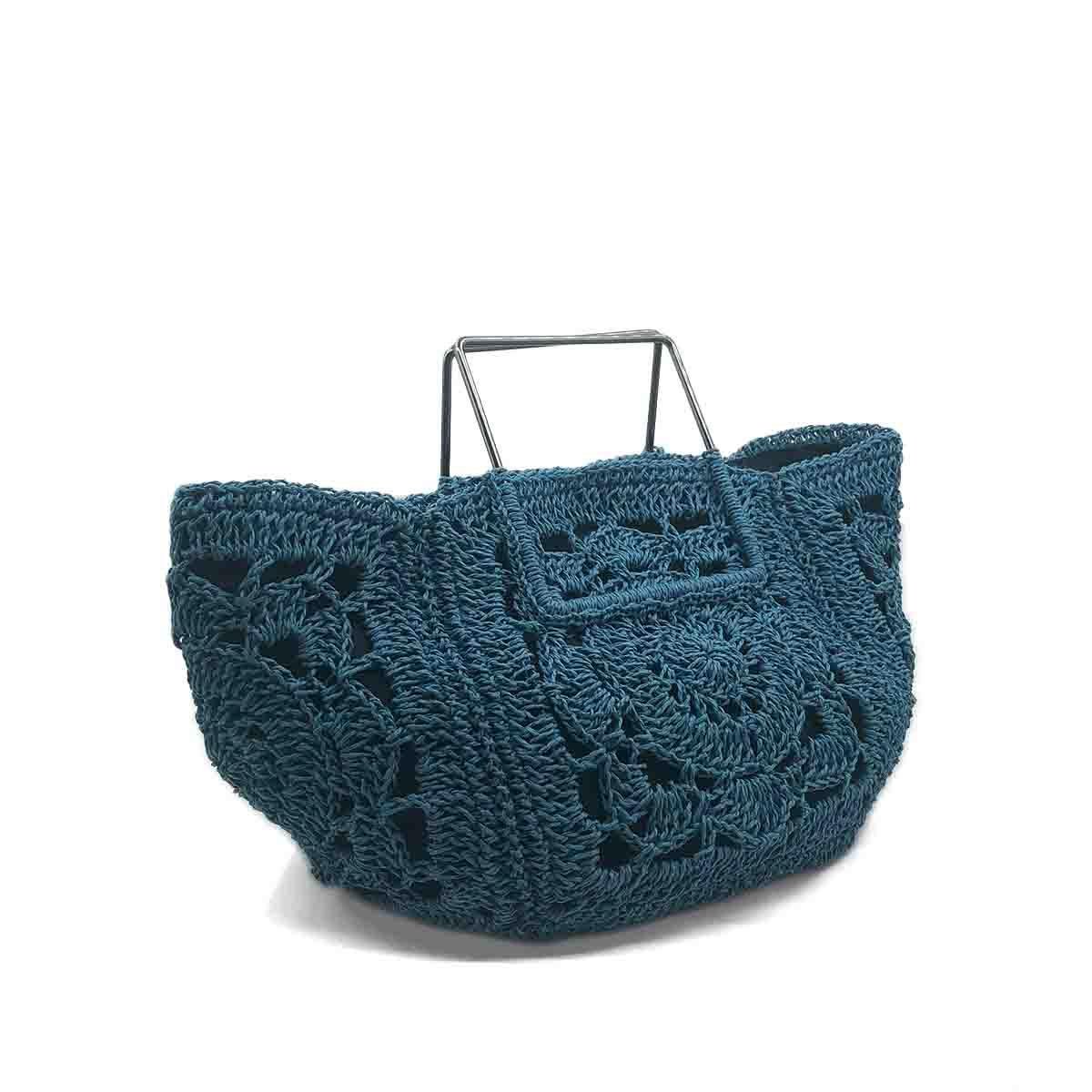 El Yapımı Örgü Gece Mavisi El Çantası