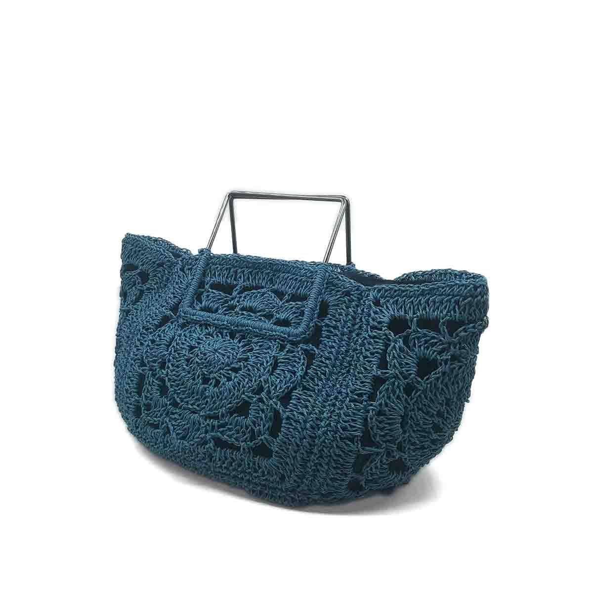 El Yapımı Örgü Gece Mavisi El Çantası