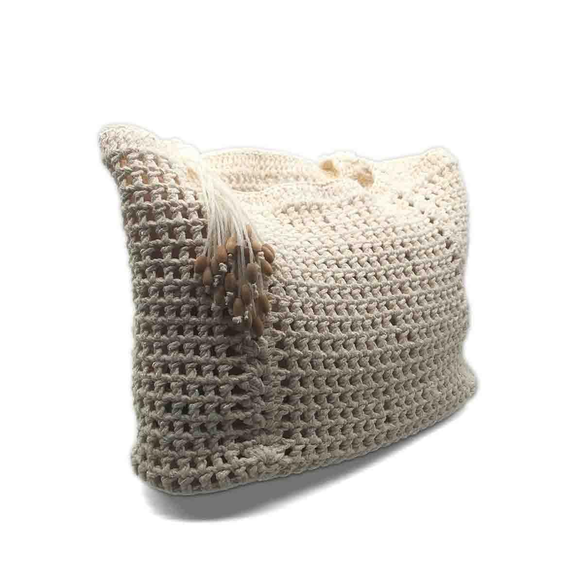 El Yapımı Örgü Krem Rengi Omuz Çantası